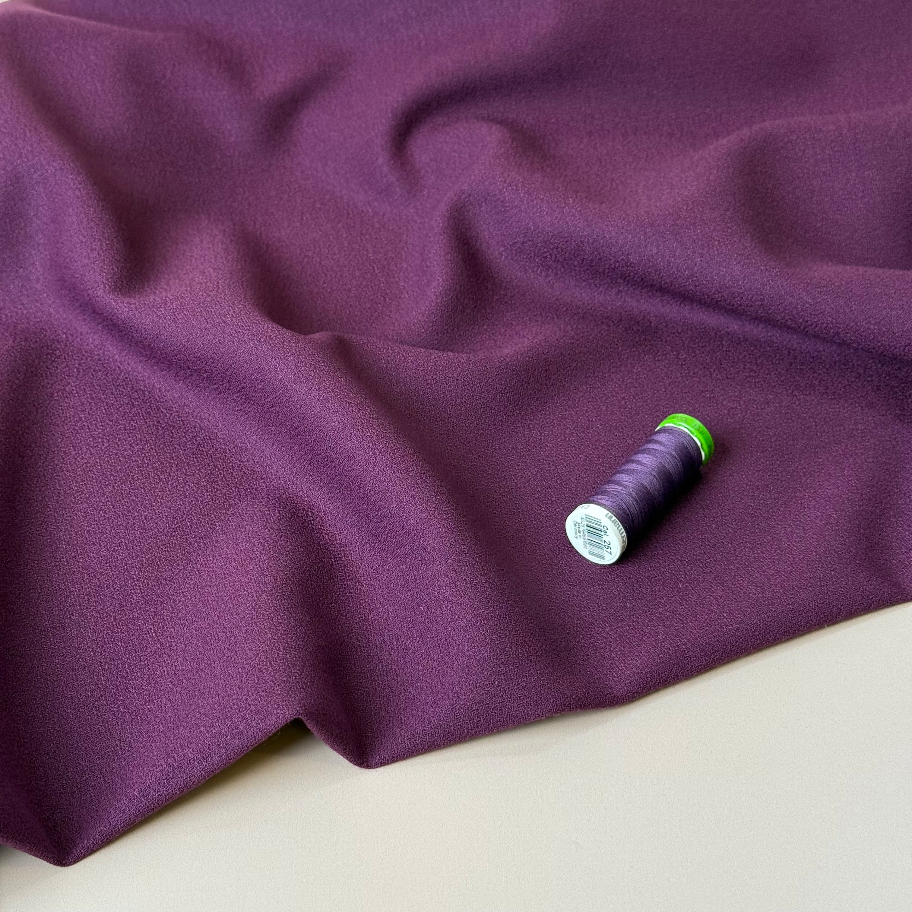 Deadstock Pure Wool Crepe Fabric in Dark Magenta