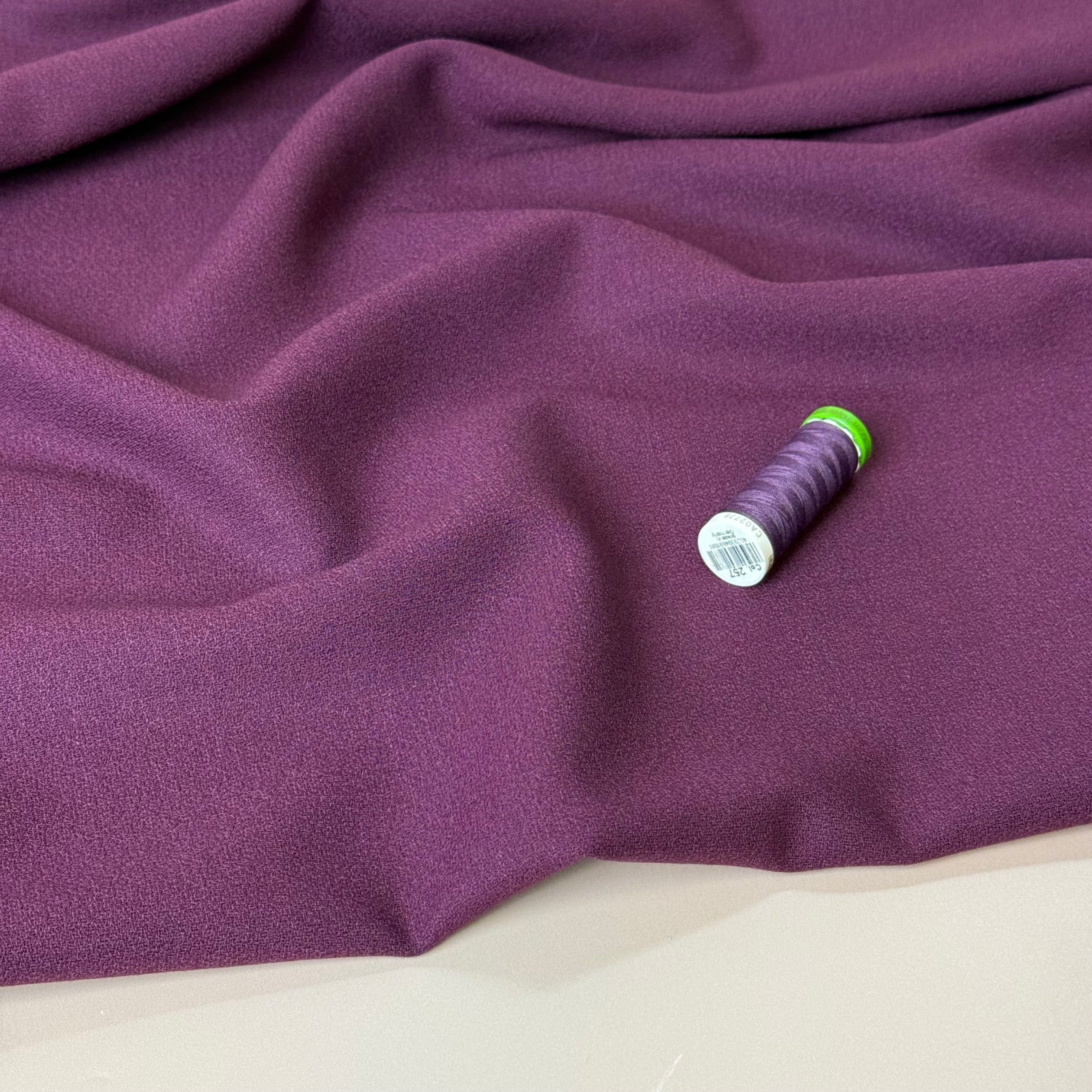 Deadstock Pure Wool Crepe Fabric in Dark Magenta