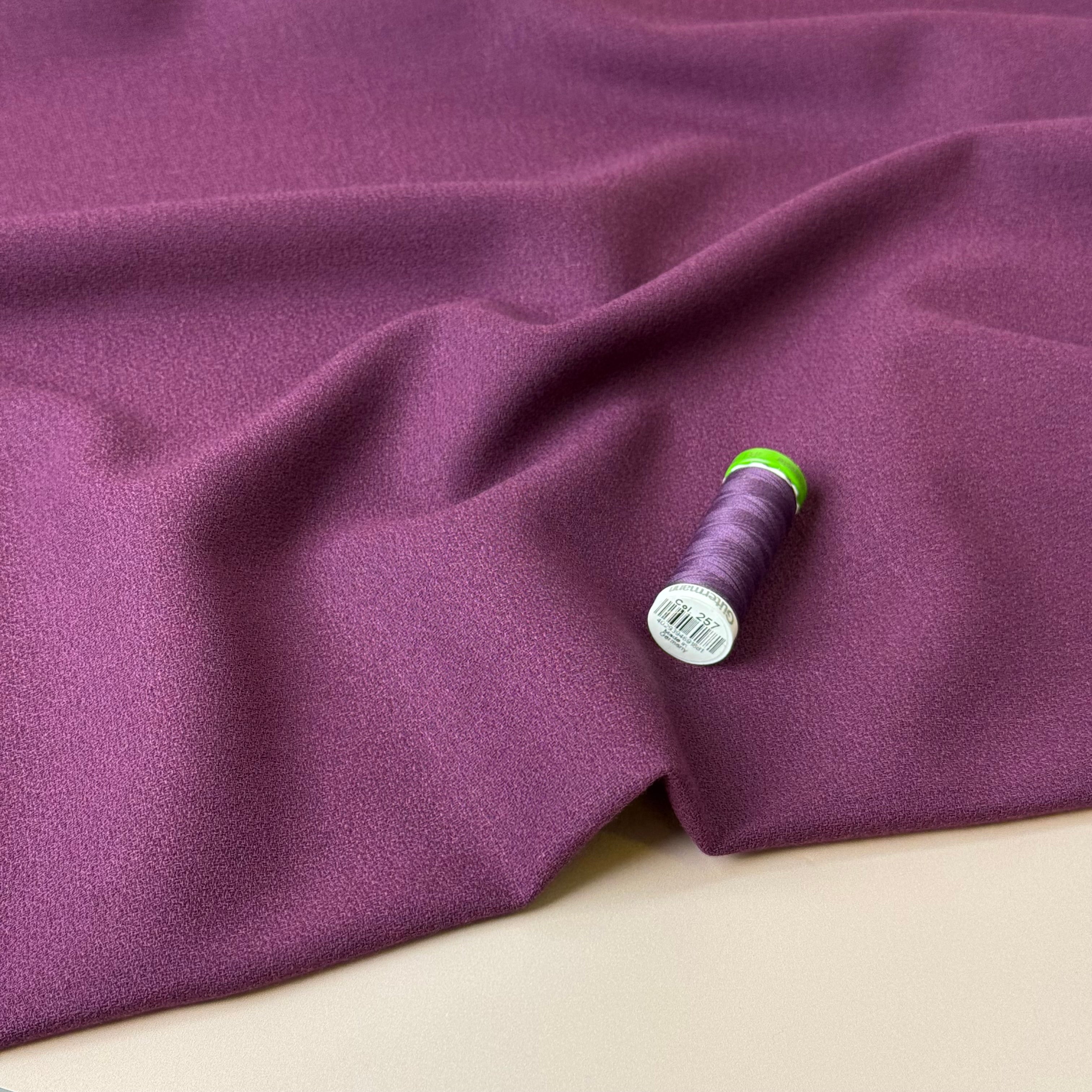 Deadstock Pure Wool Crepe Fabric in Dark Magenta