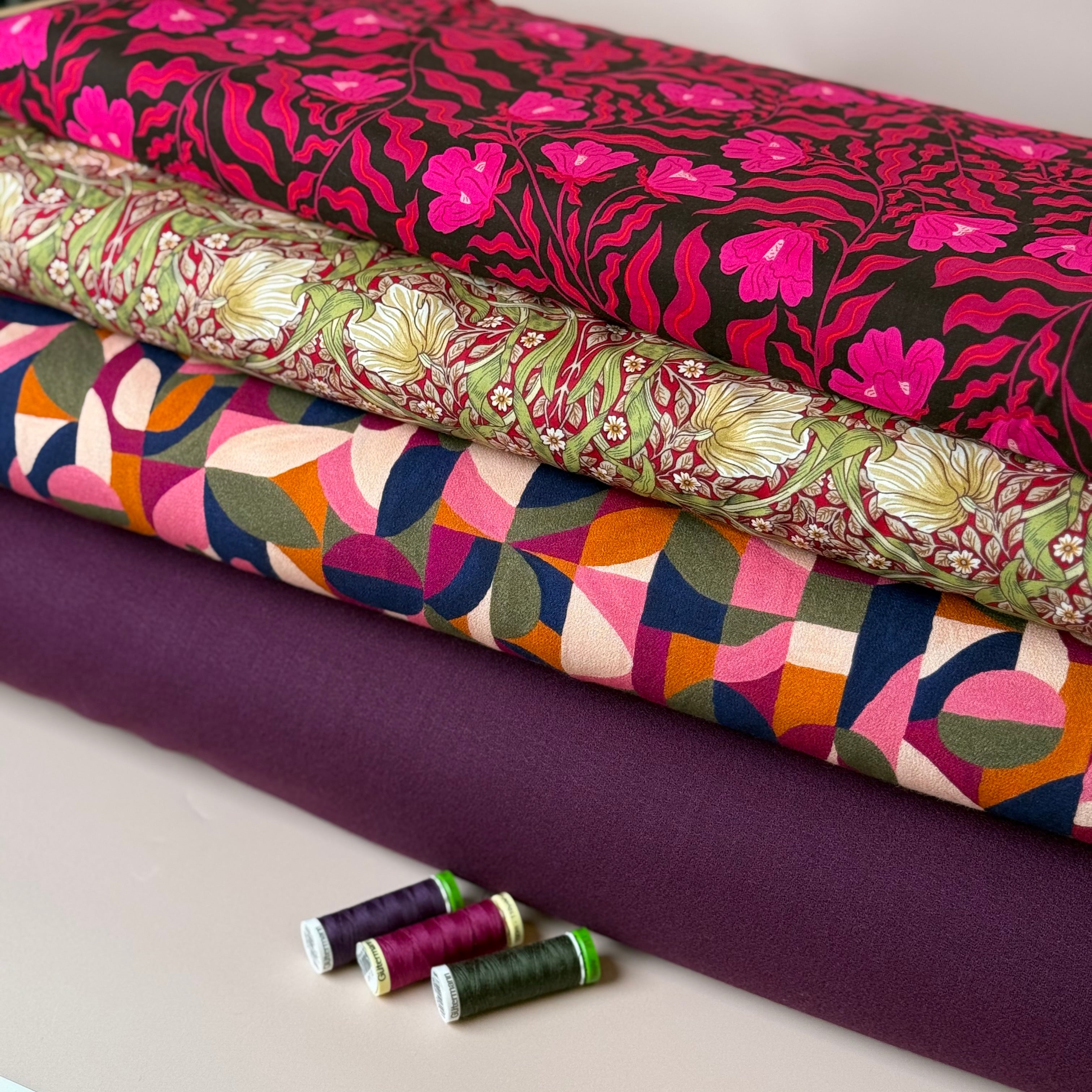 Deadstock Pure Wool Crepe Fabric in Dark Magenta