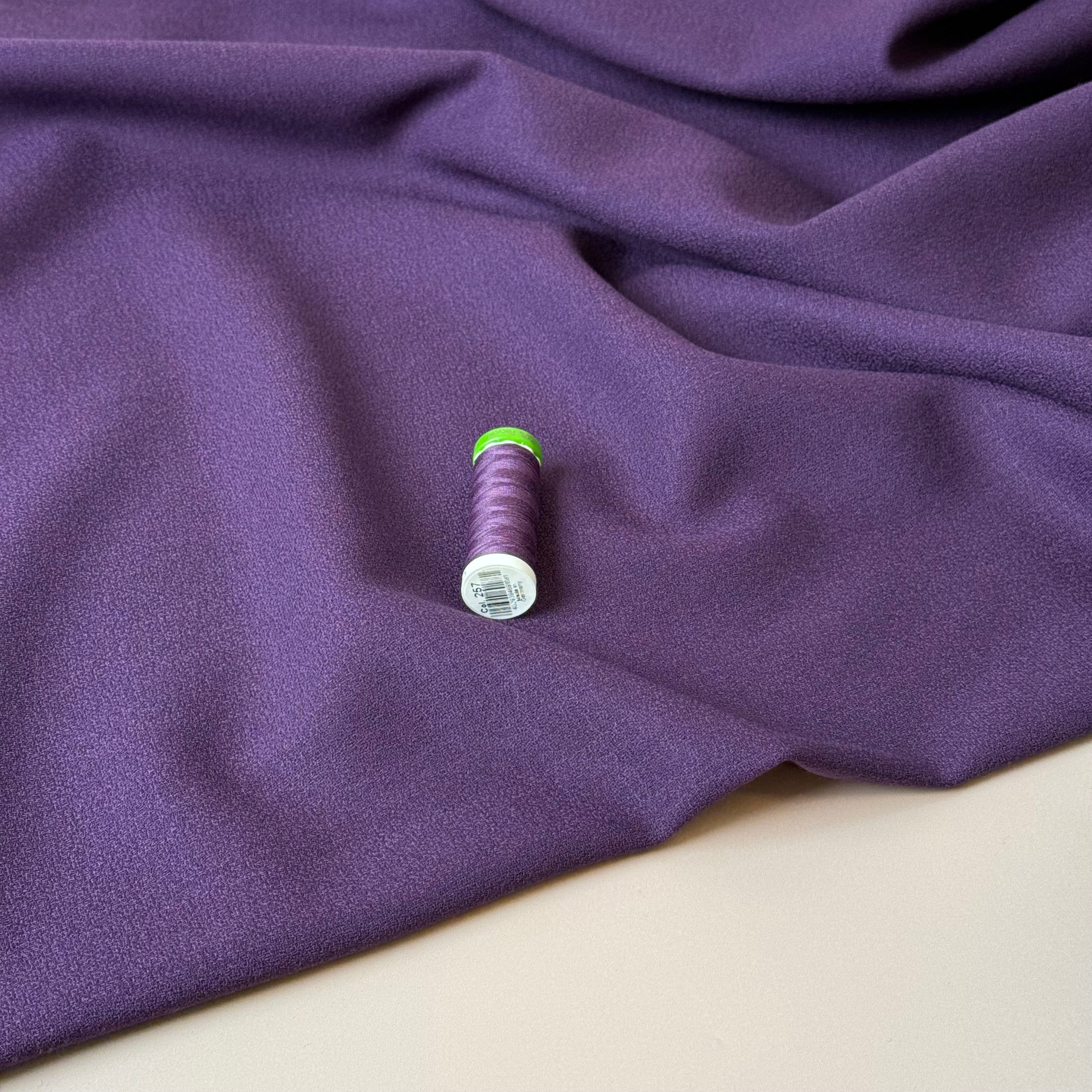 Deadstock Pure Wool Crepe Fabric in Purple