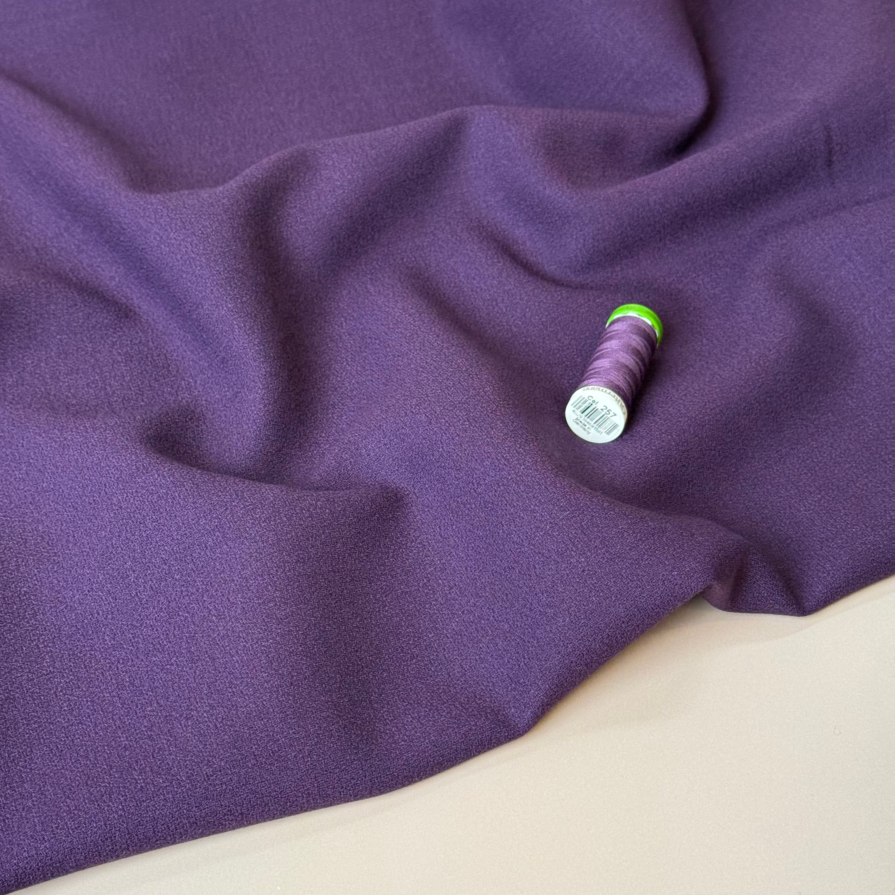 Deadstock Pure Wool Crepe Fabric in Purple