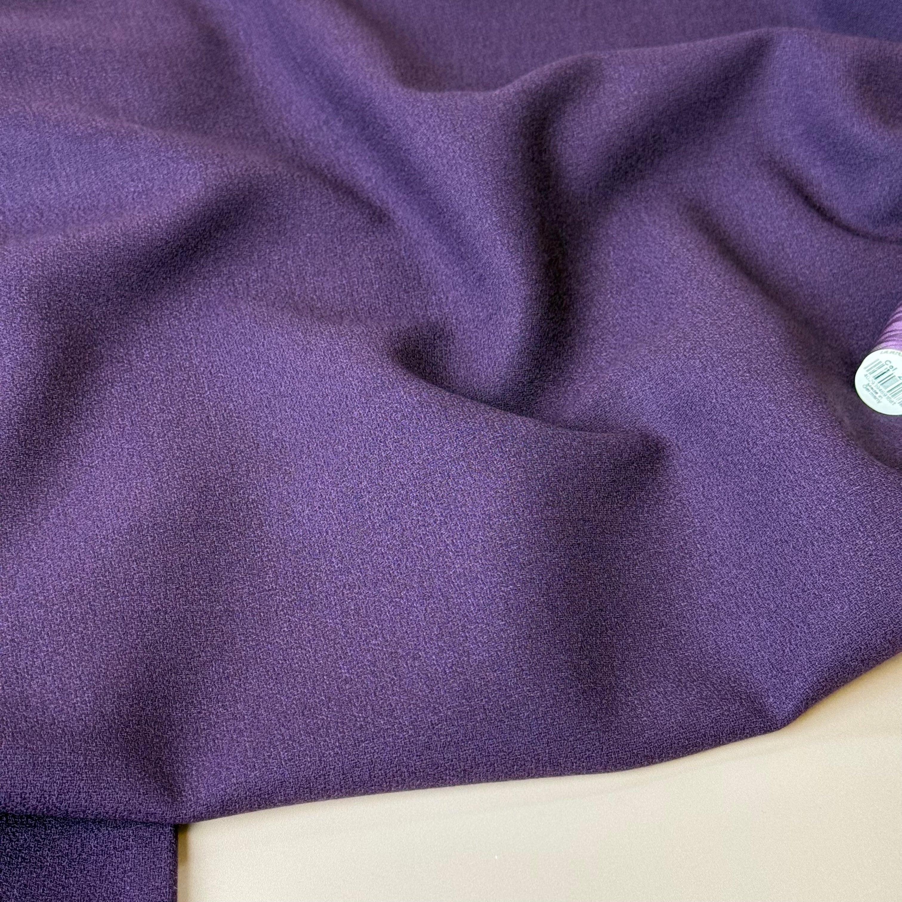 Deadstock Pure Wool Crepe Fabric in Purple