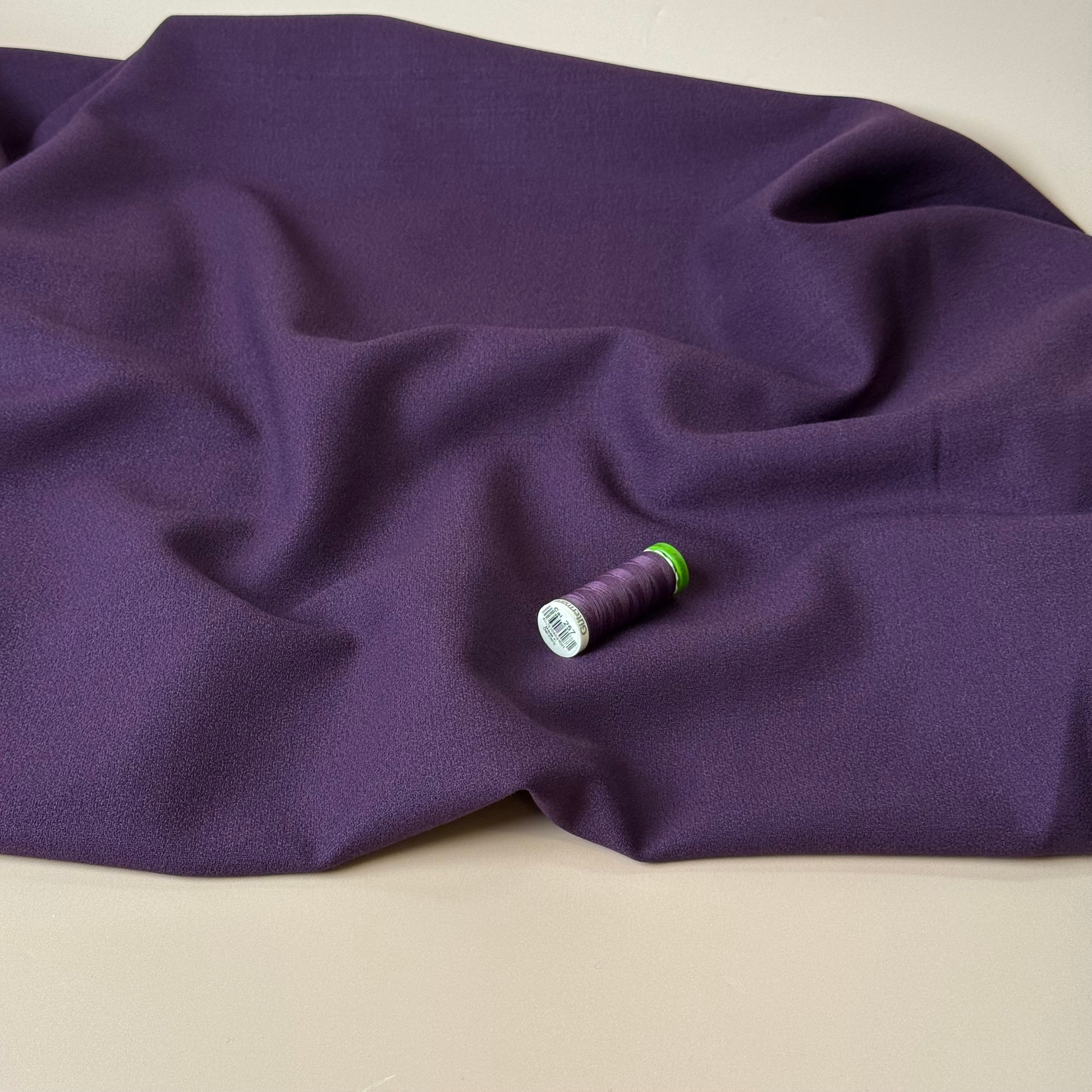Deadstock Pure Wool Crepe Fabric in Purple