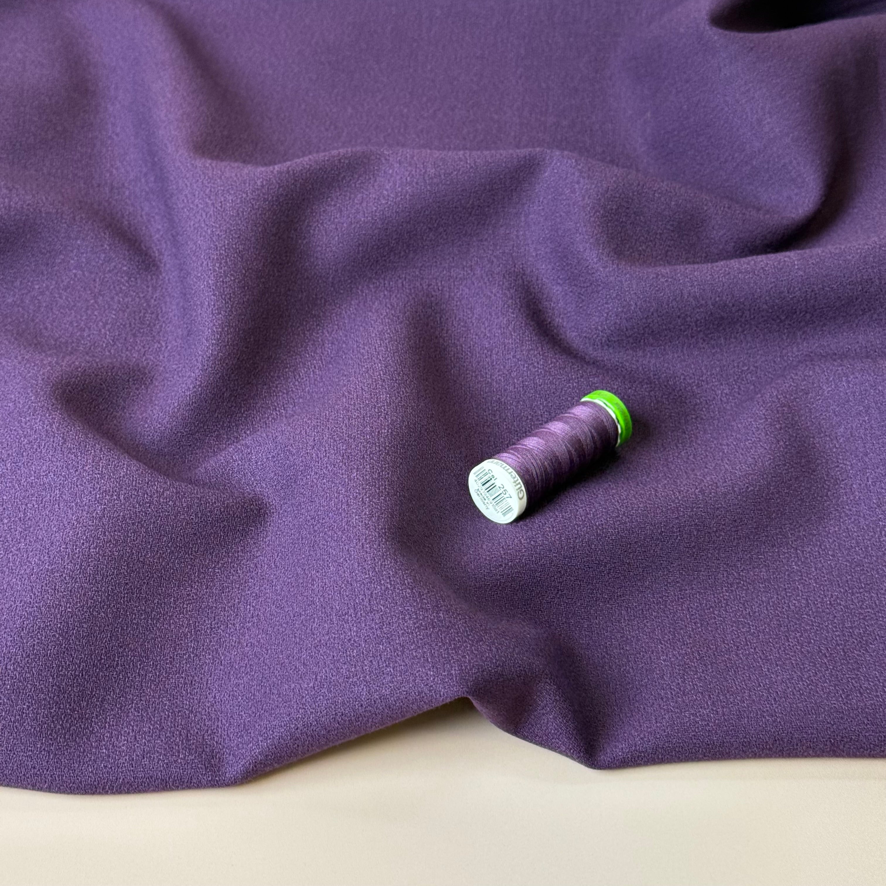 Deadstock Pure Wool Crepe Fabric in Purple