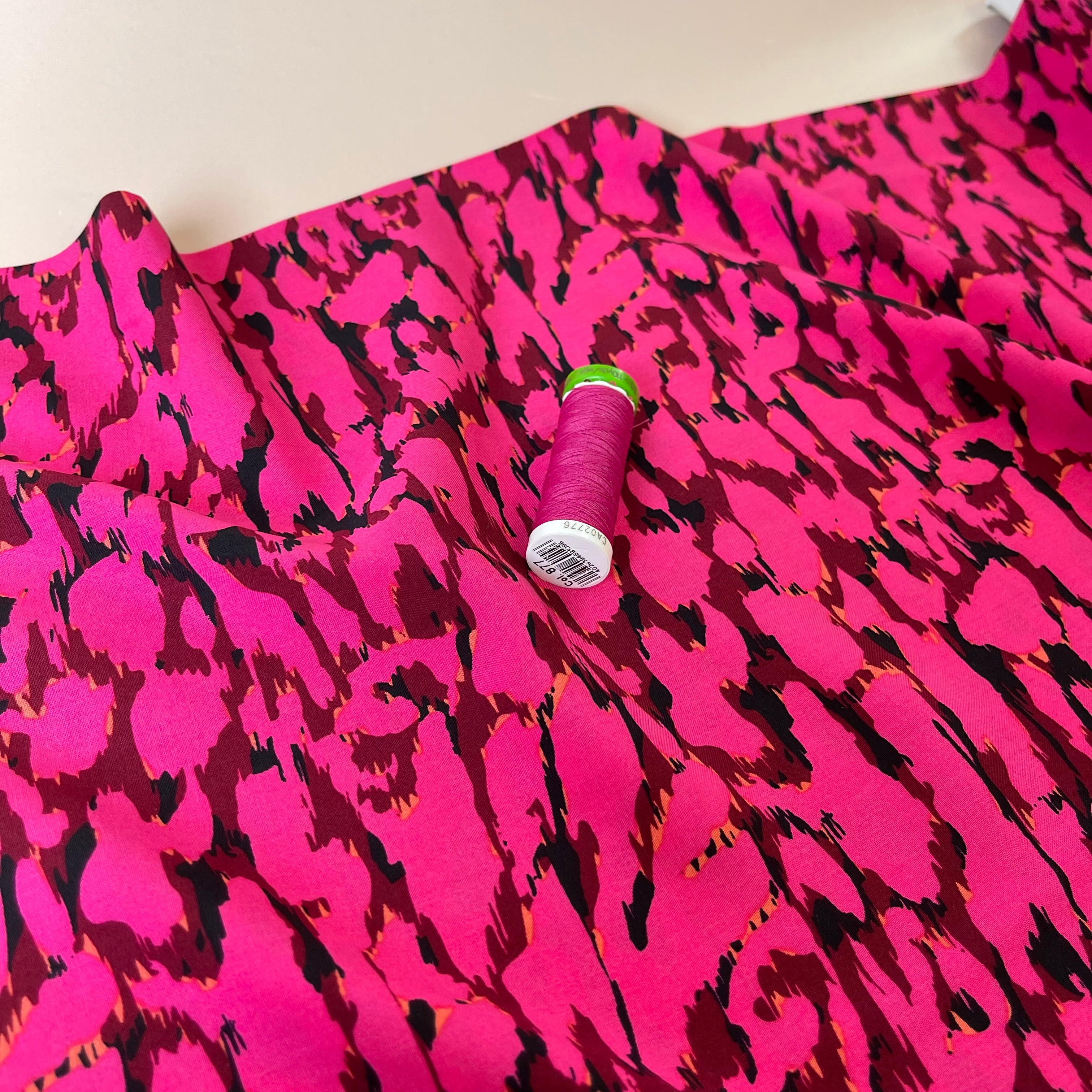 REMNANT 2.08 metres - Abstract Pink Animal Print Viscose Fabric