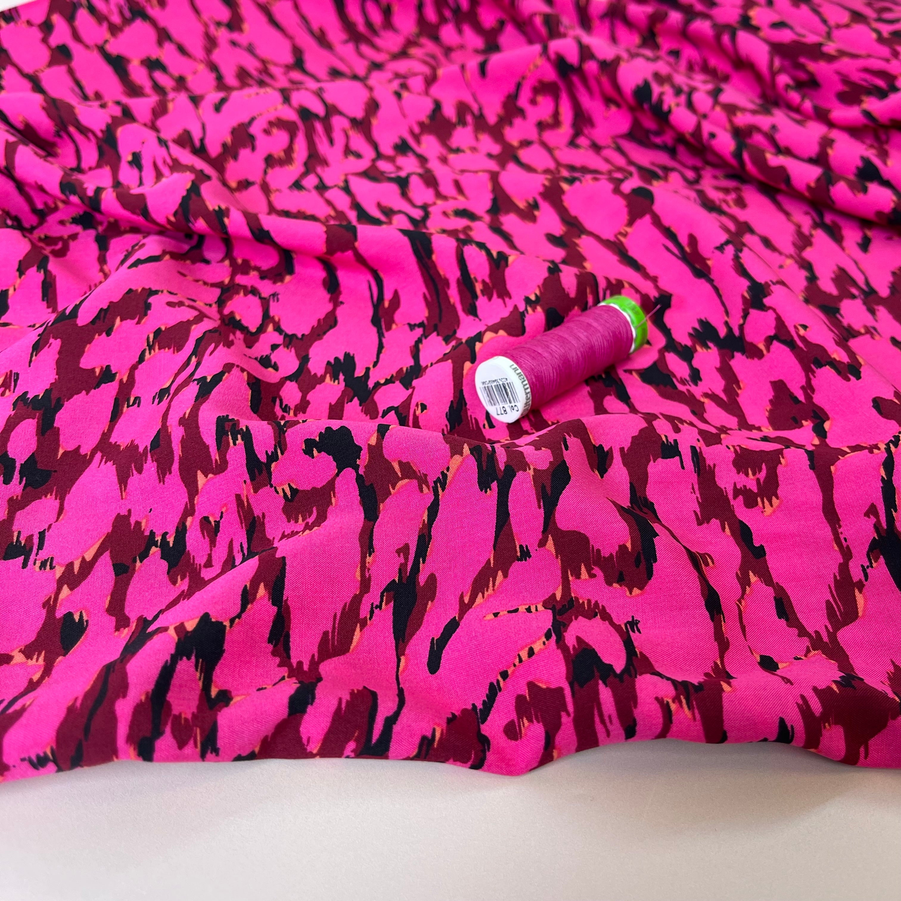 REMNANT 2.08 metres - Abstract Pink Animal Print Viscose Fabric