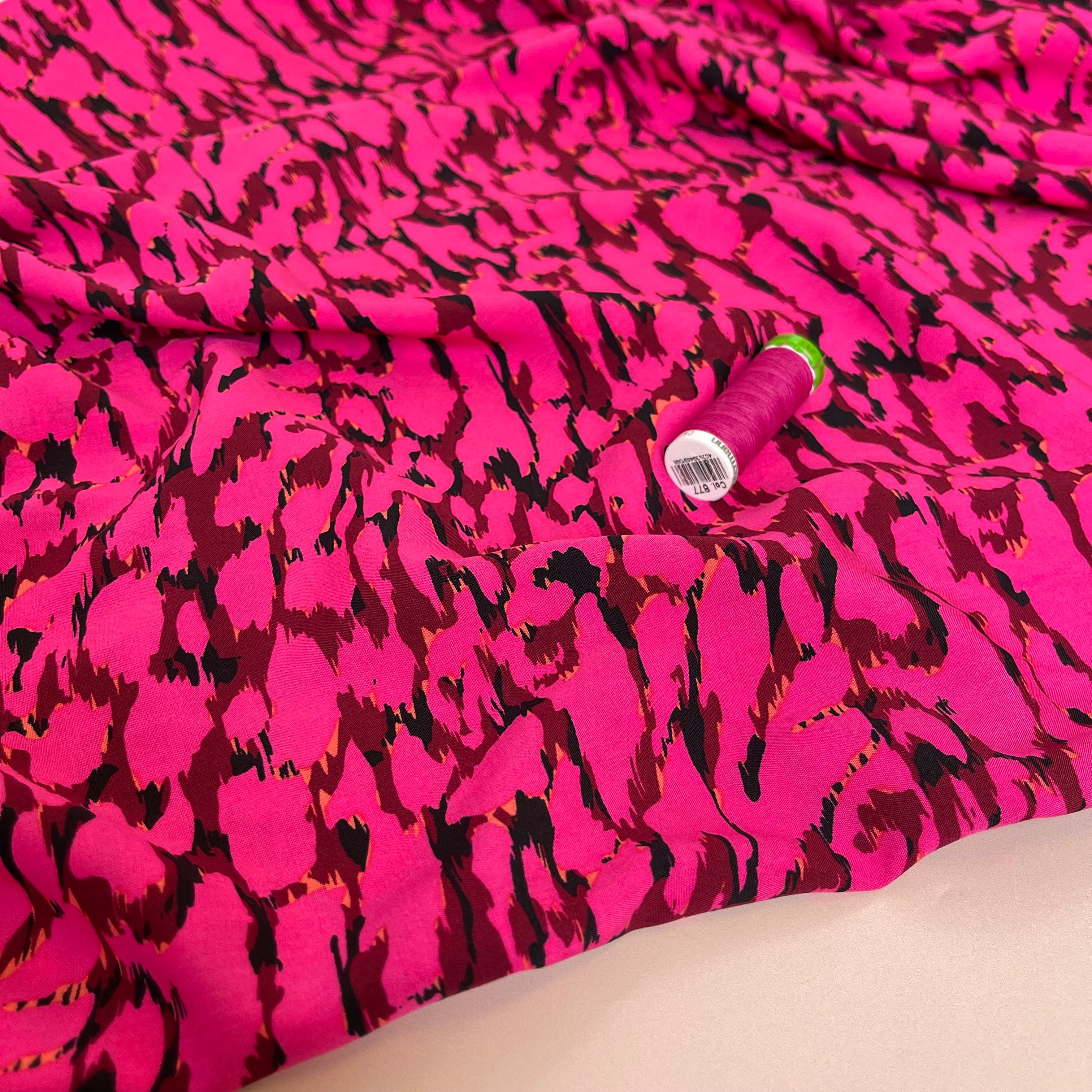 REMNANT 2.08 metres - Abstract Pink Animal Print Viscose Fabric
