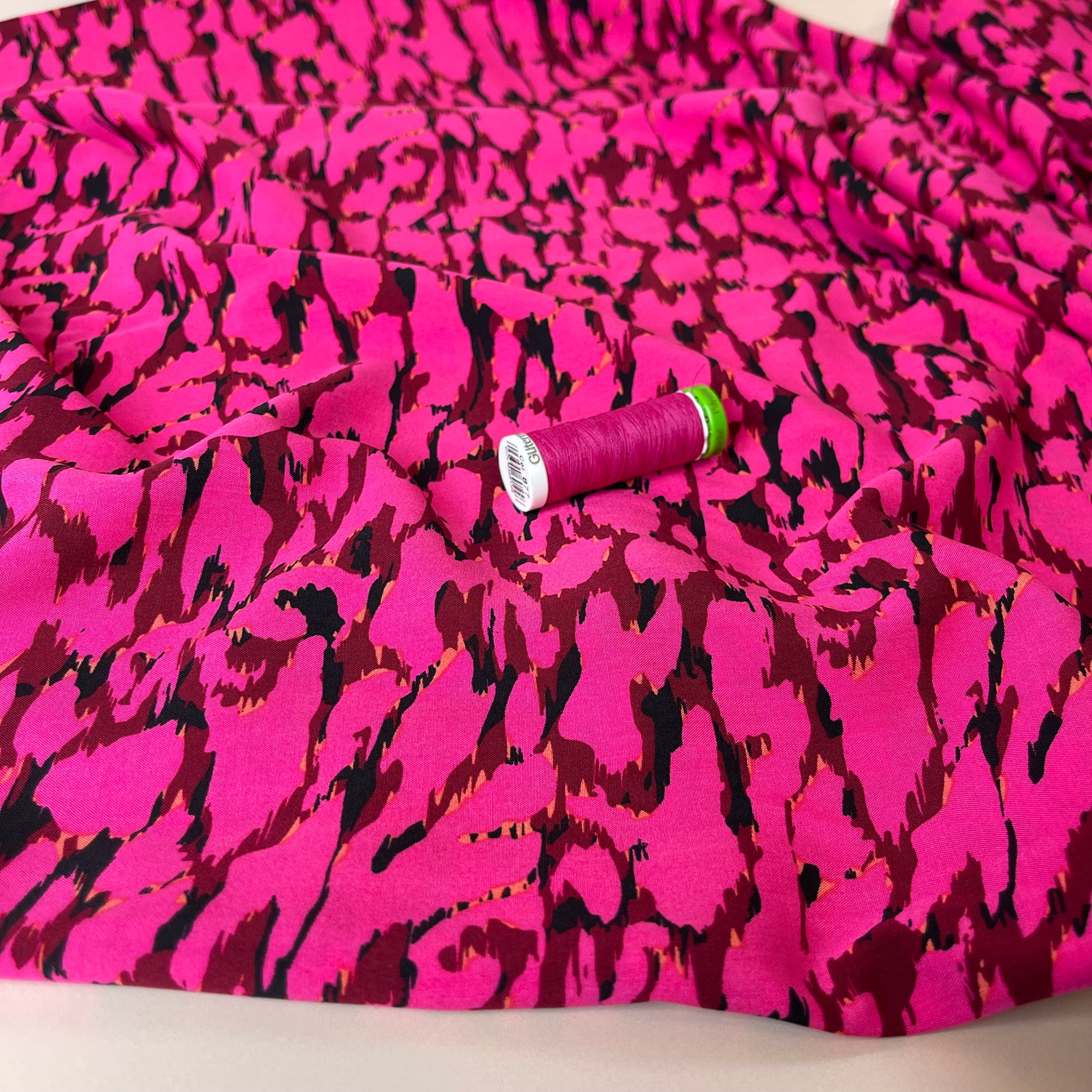 REMNANT 2.08 metres - Abstract Pink Animal Print Viscose Fabric