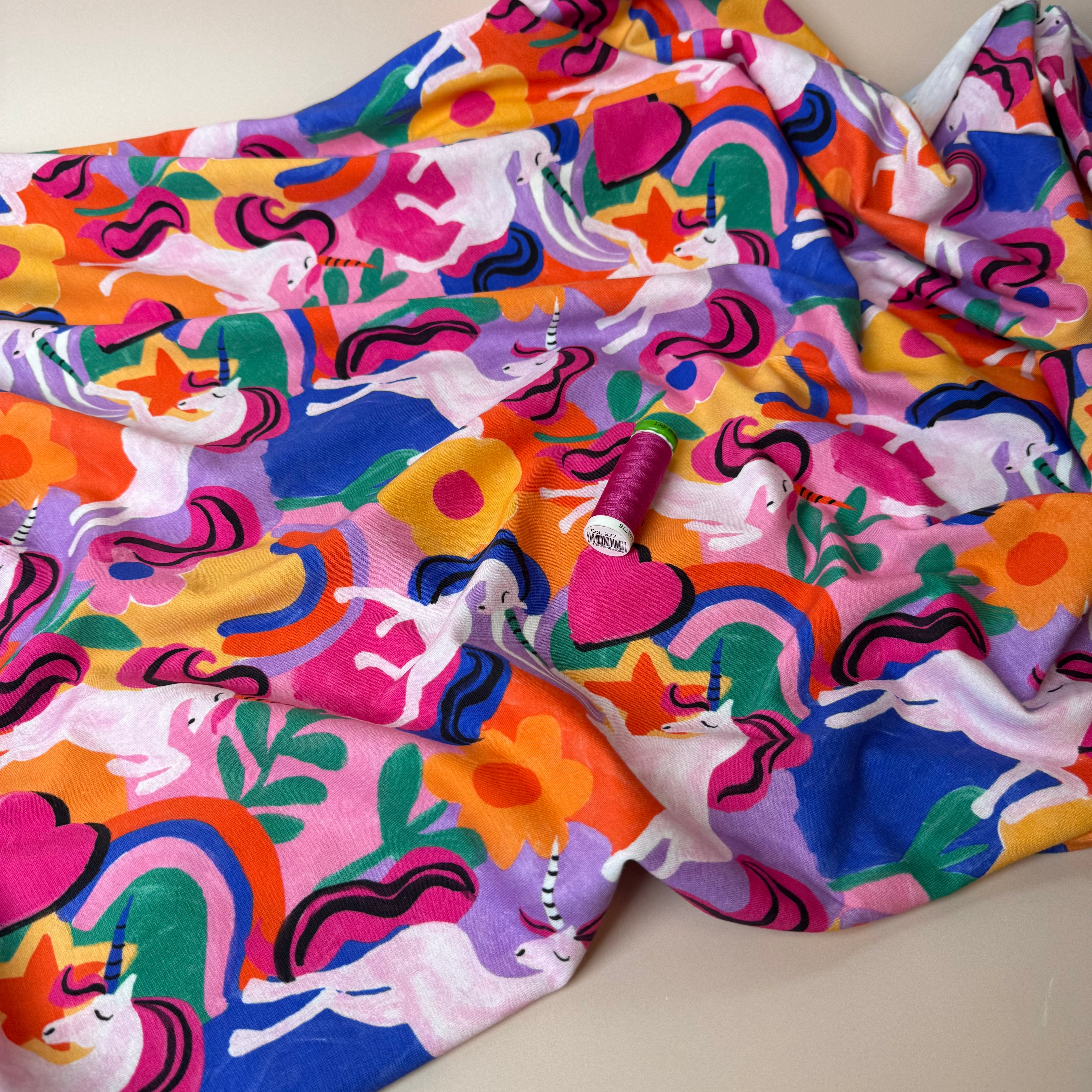 Unicorns & Rainbows Cotton Jersey Fabric