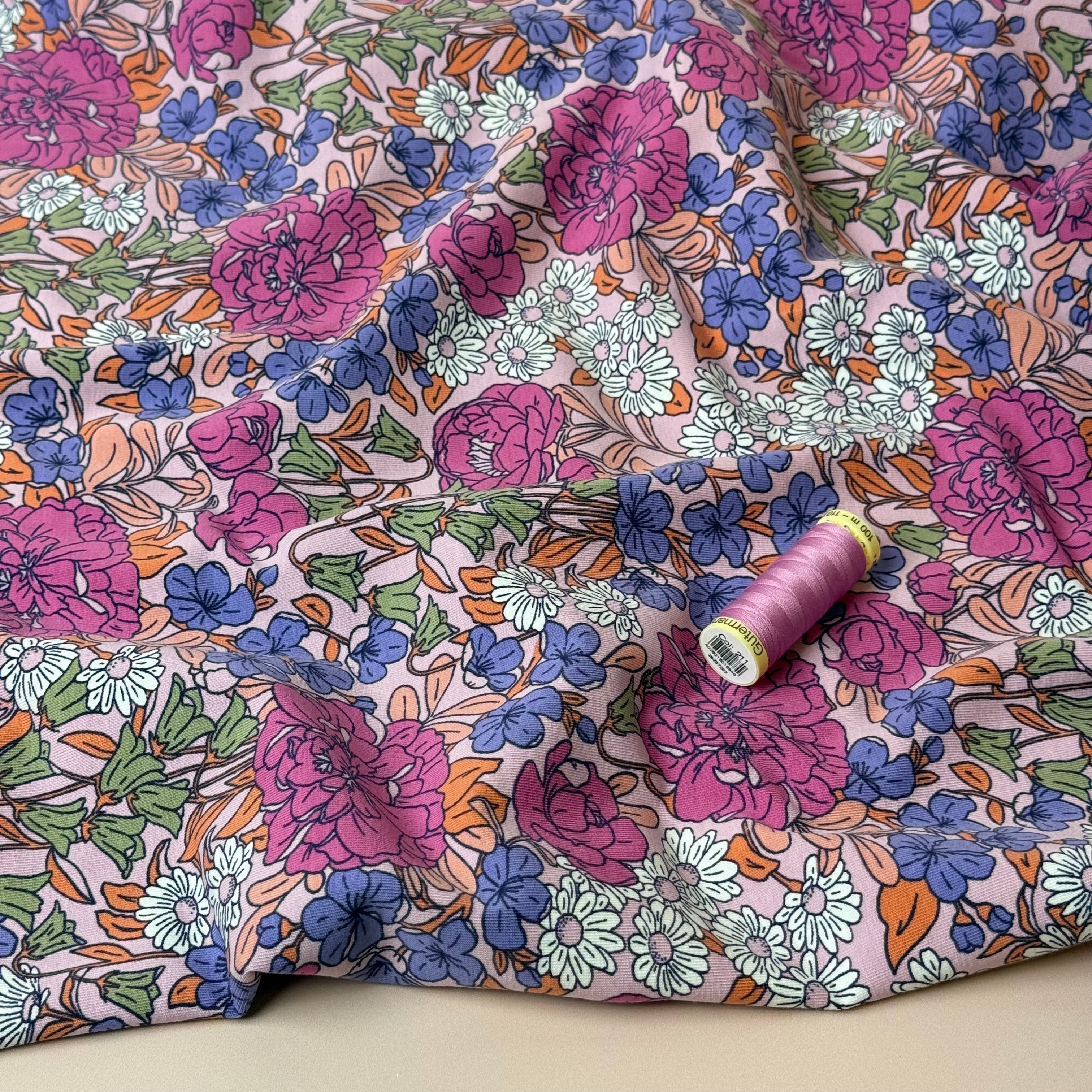 Flower Garden Cotton Jersey Fabric