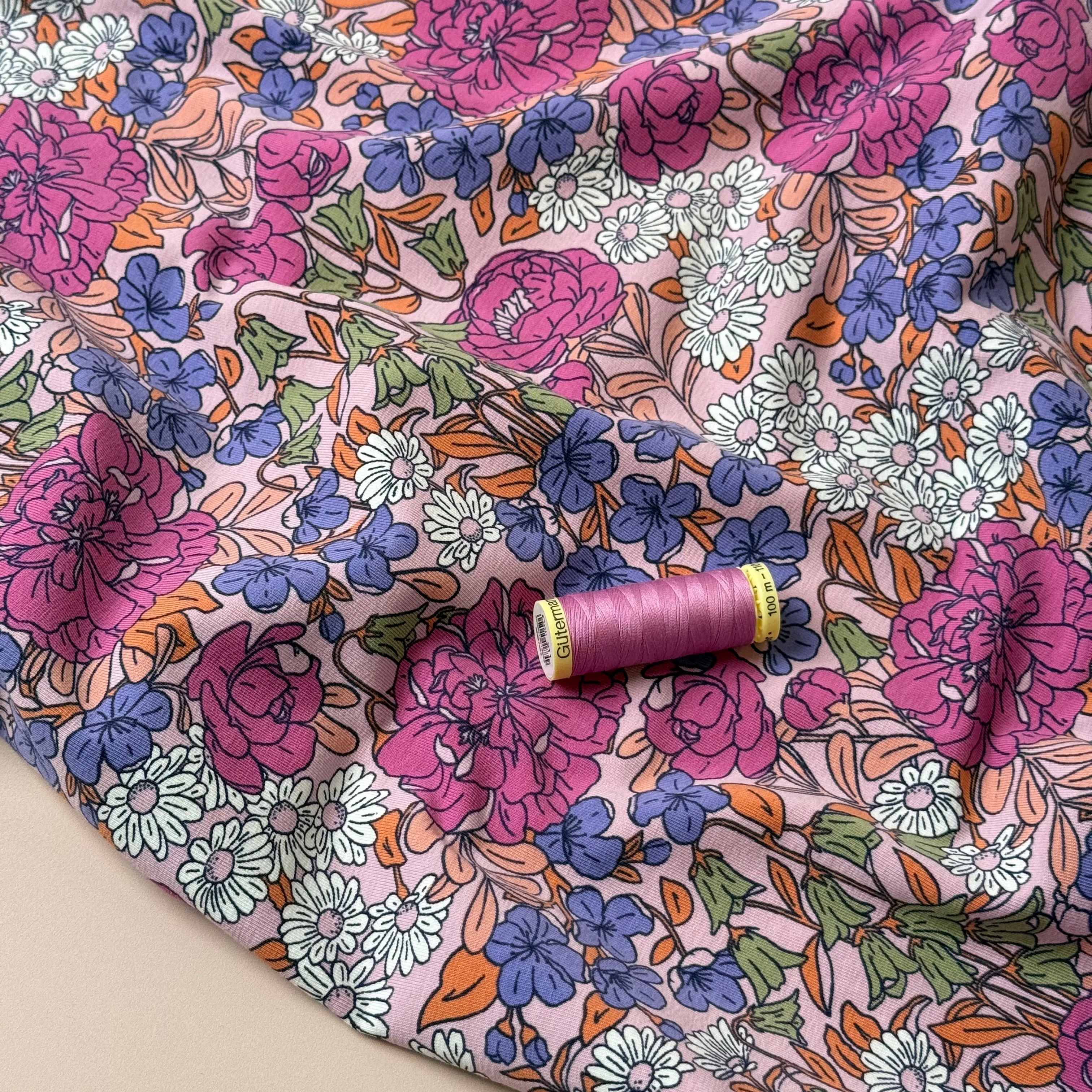 Flower Garden Cotton Jersey Fabric
