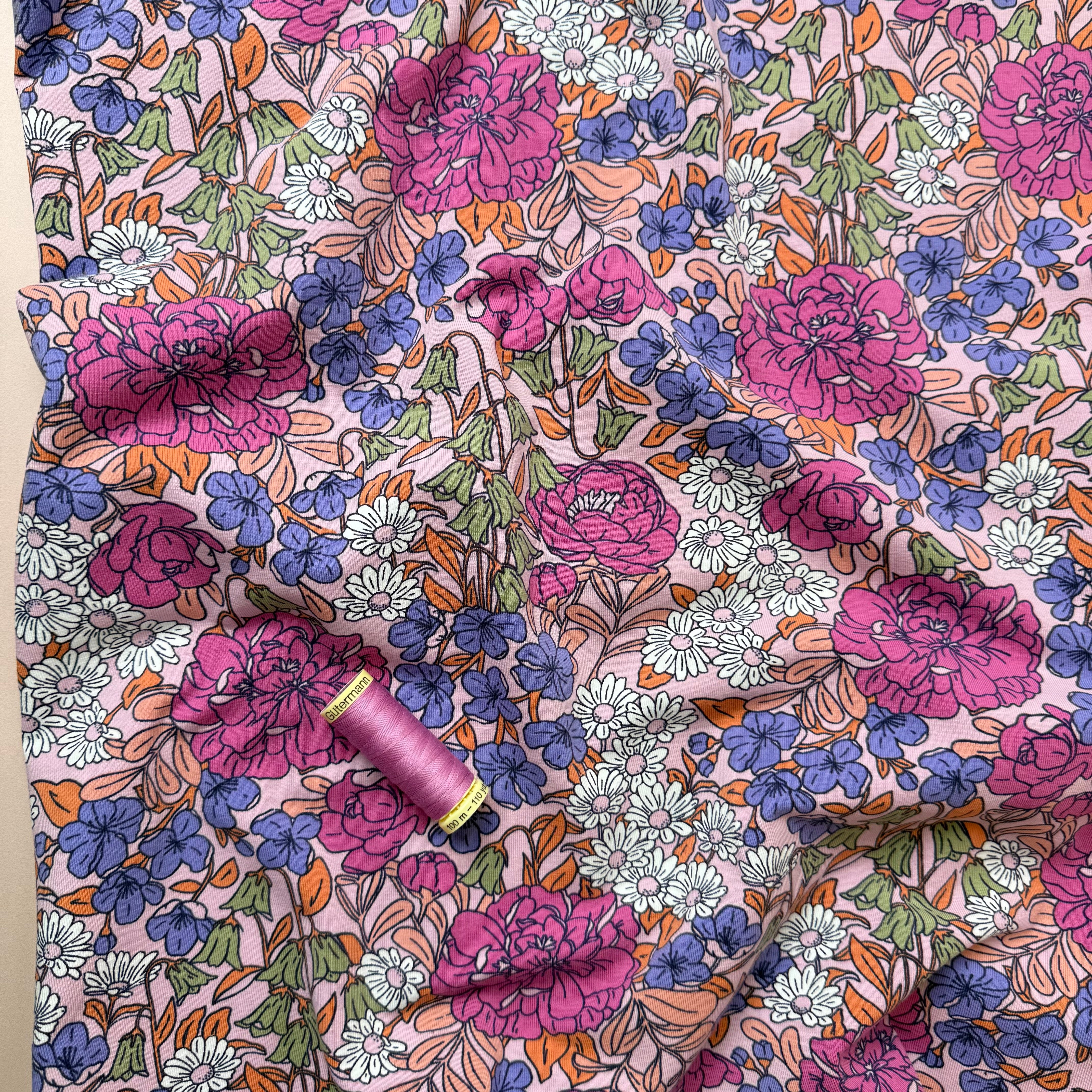 Flower Garden Cotton Jersey Fabric