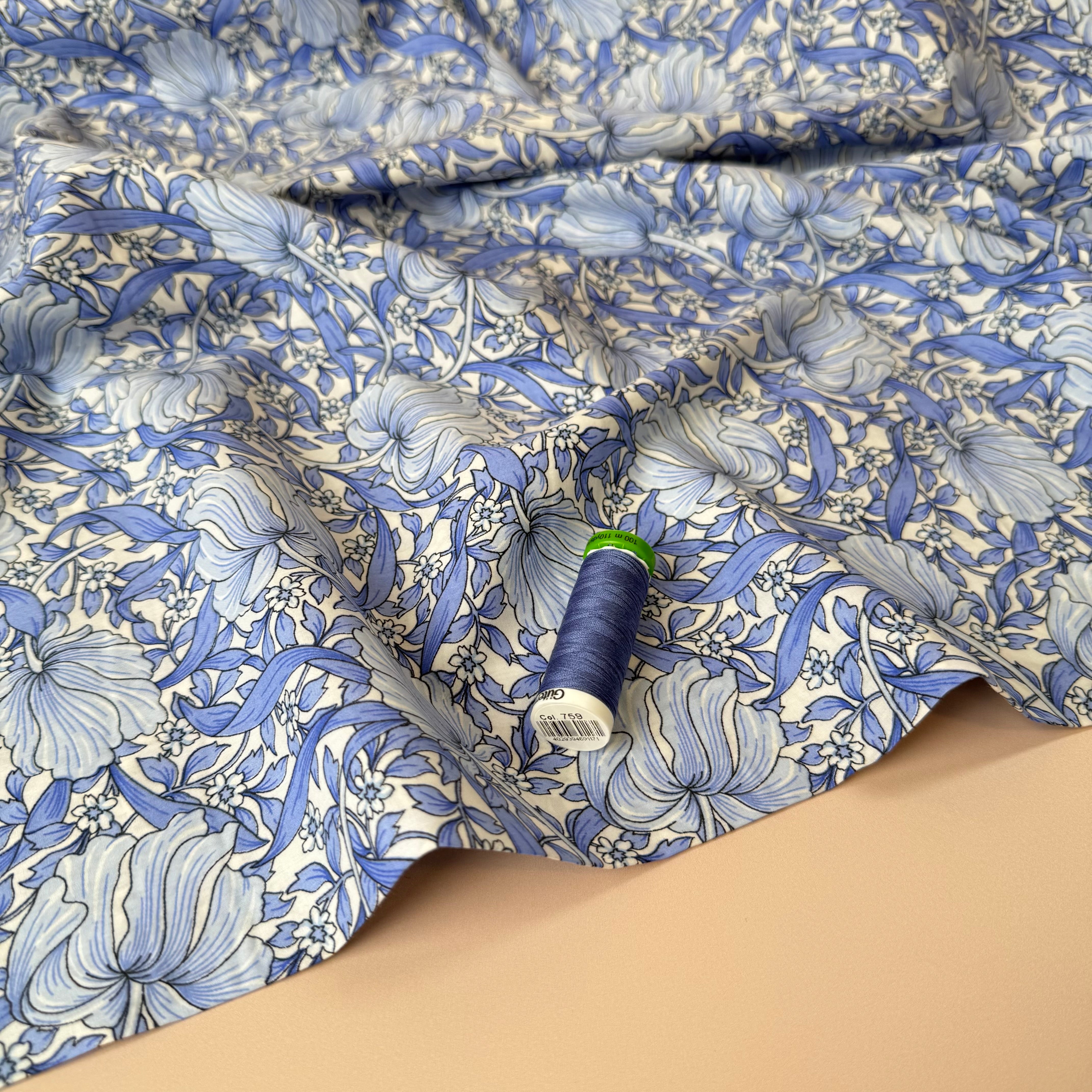 Morris Large Blue Cotton Lawn Fabric