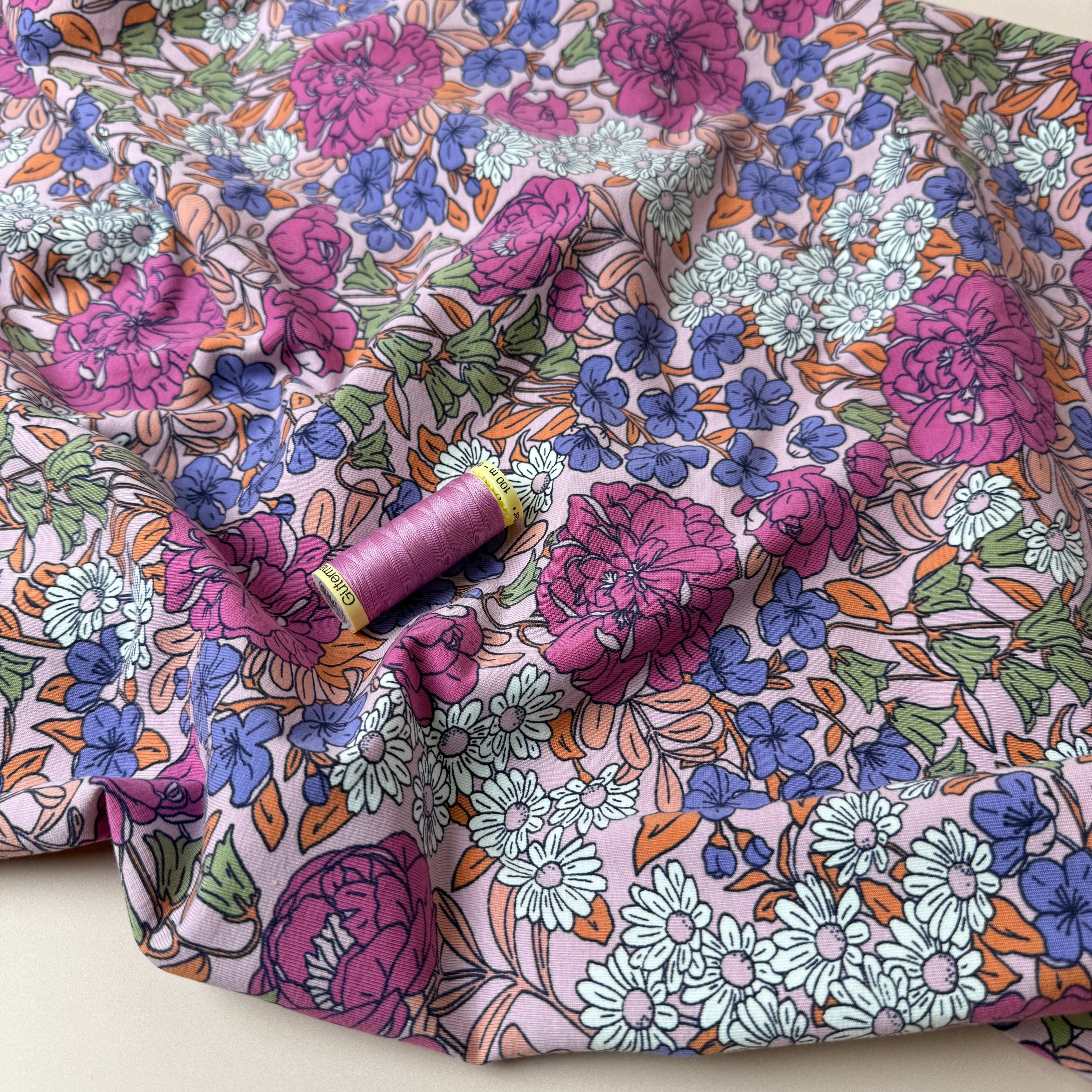 Flower Garden Cotton Jersey Fabric