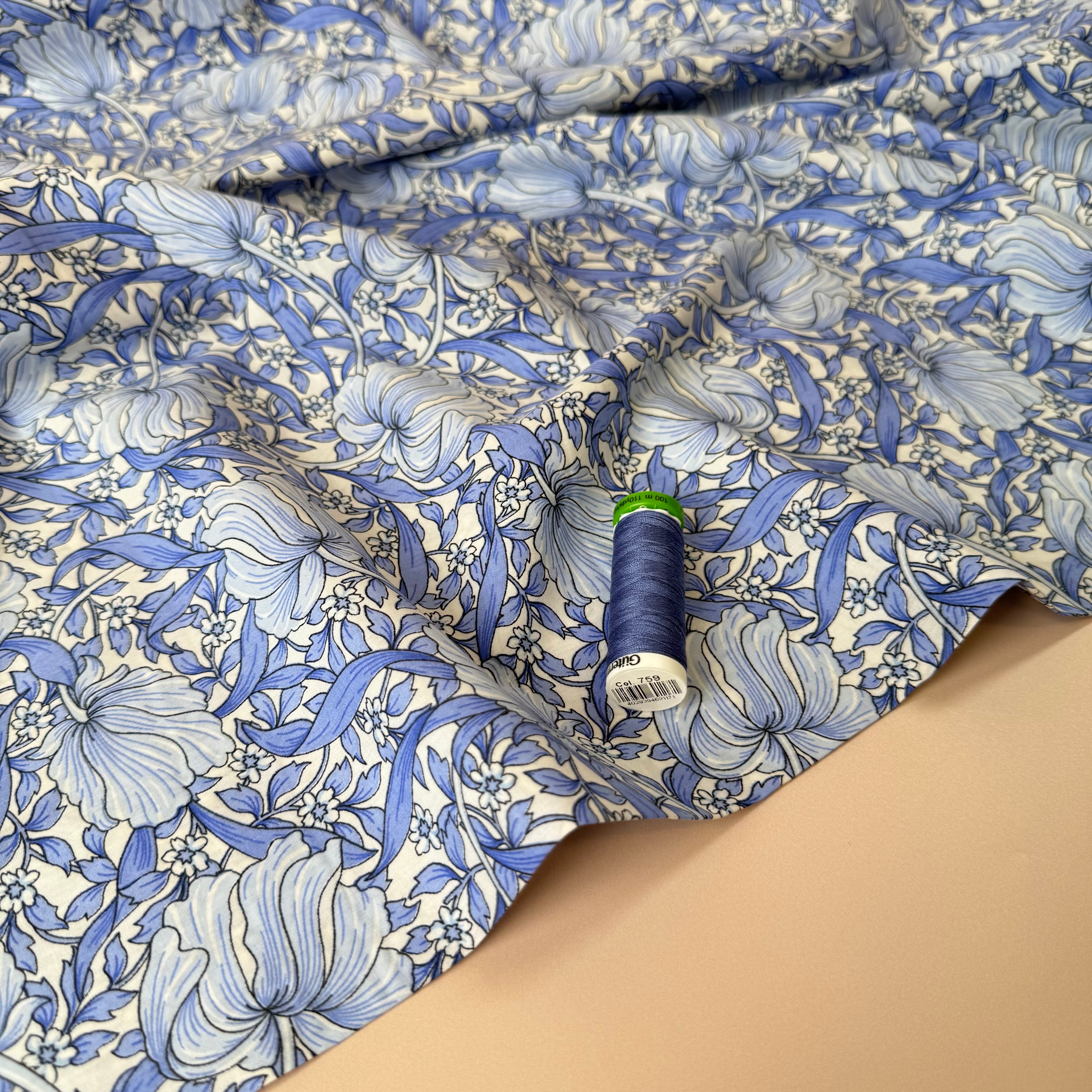 Morris Large Blue Cotton Lawn Fabric