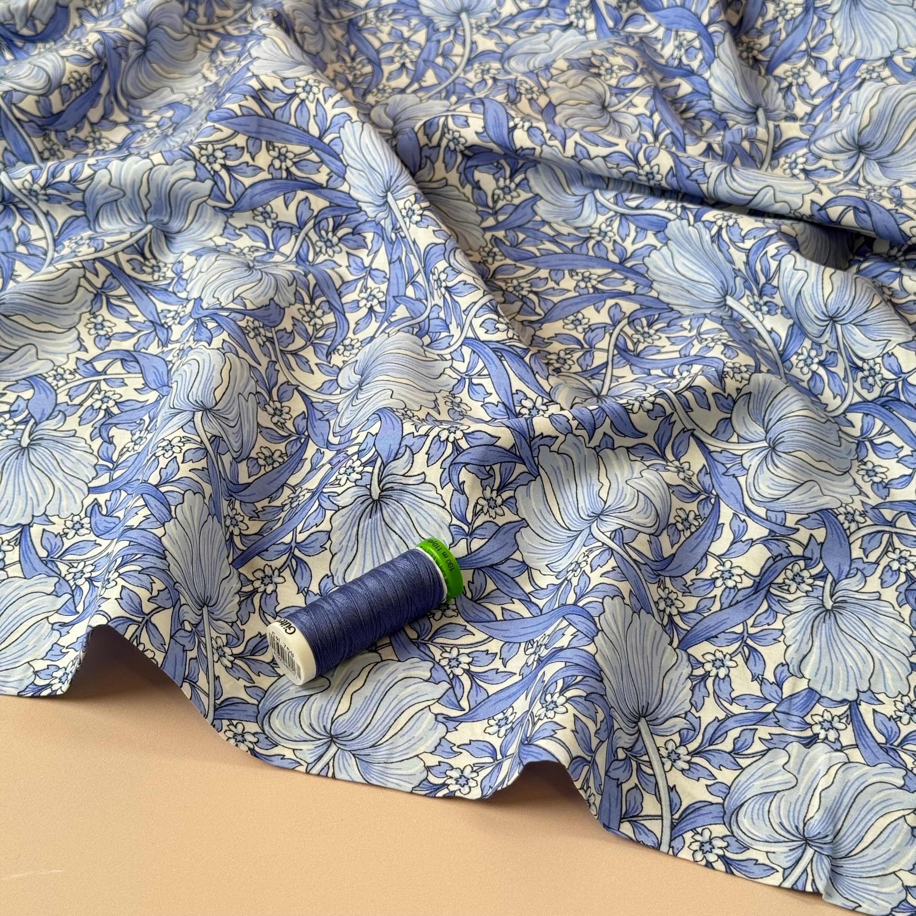 Morris Large Blue Cotton Lawn Fabric