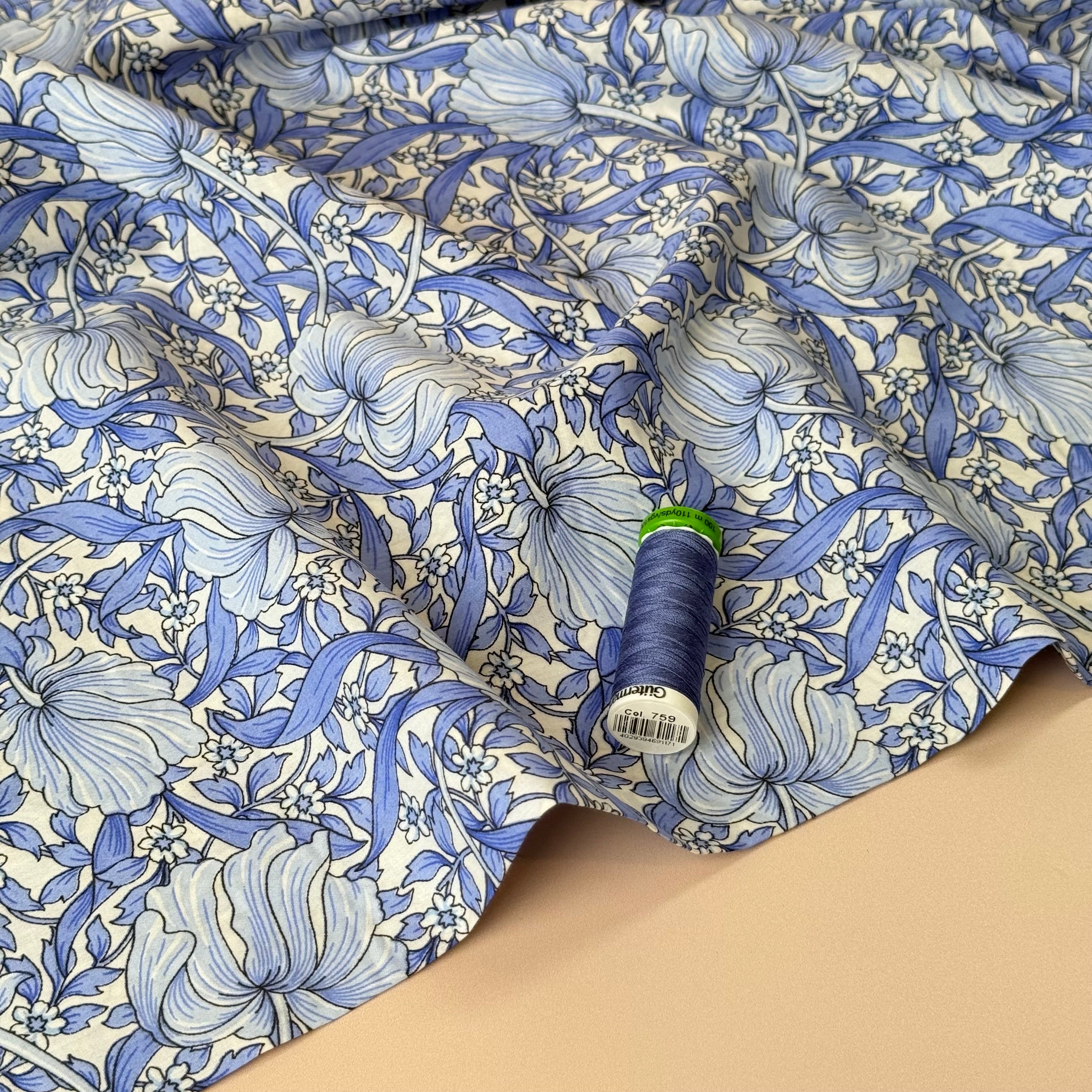 Morris Large Blue Cotton Lawn Fabric