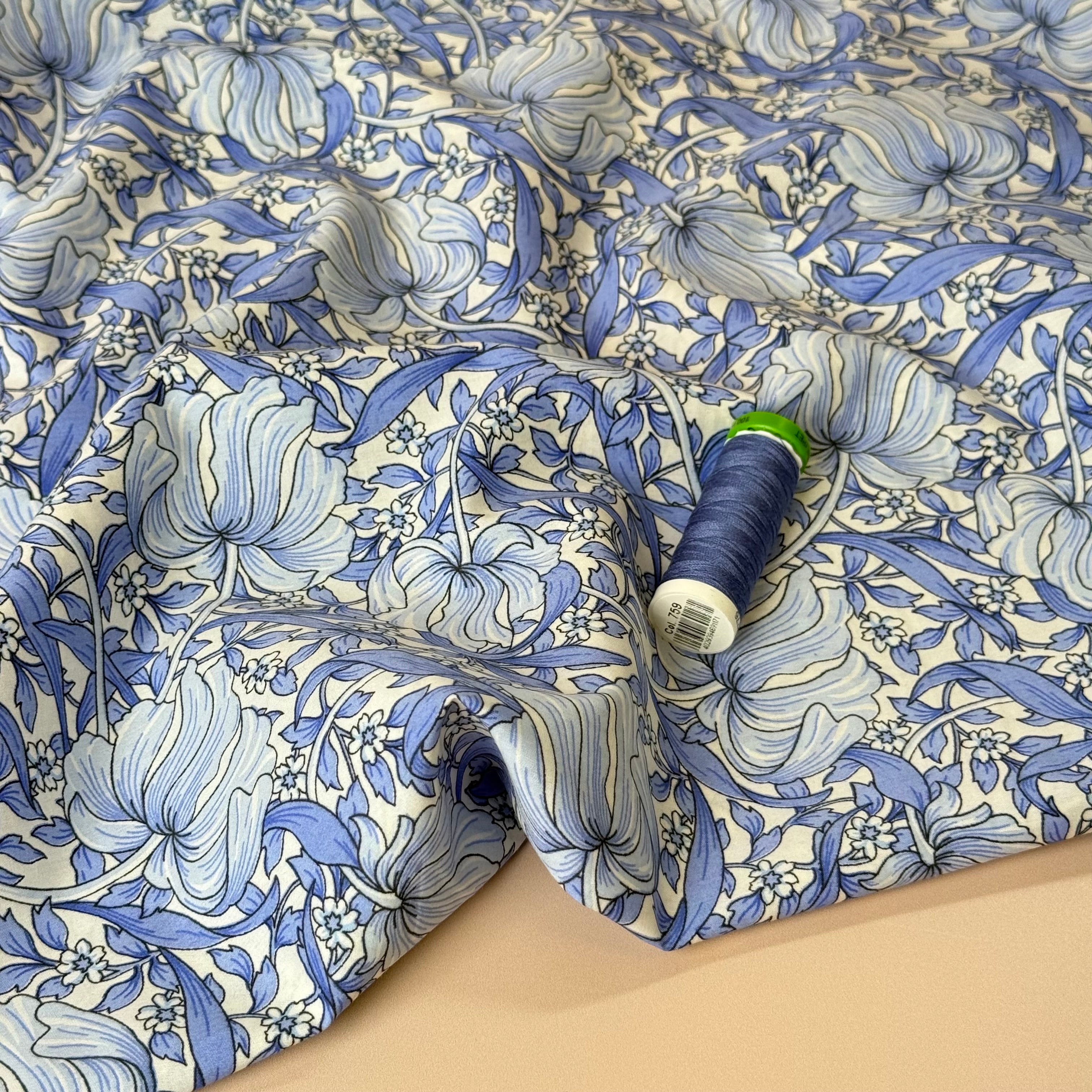 Morris Large Blue Cotton Lawn Fabric