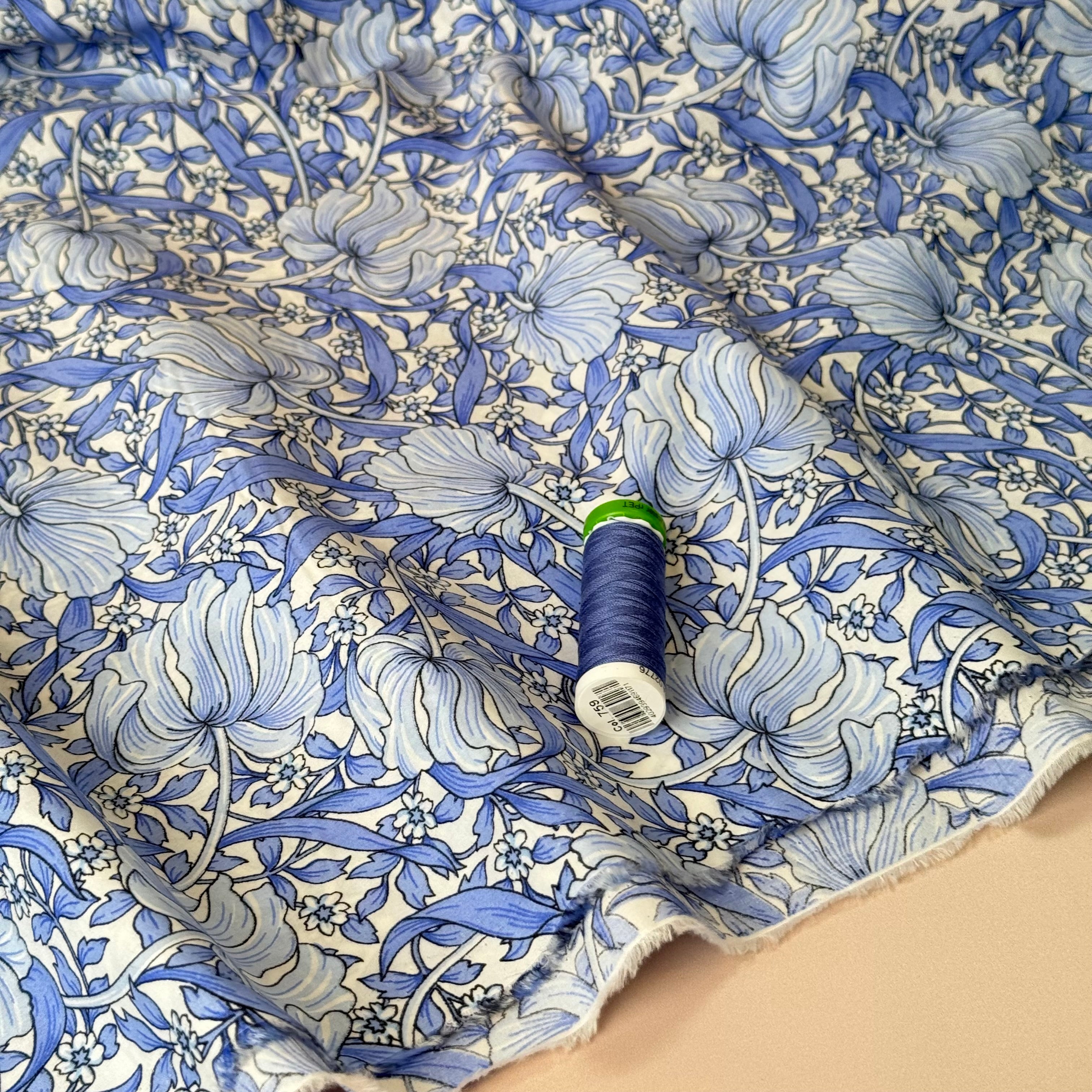 Morris Large Blue Cotton Lawn Fabric