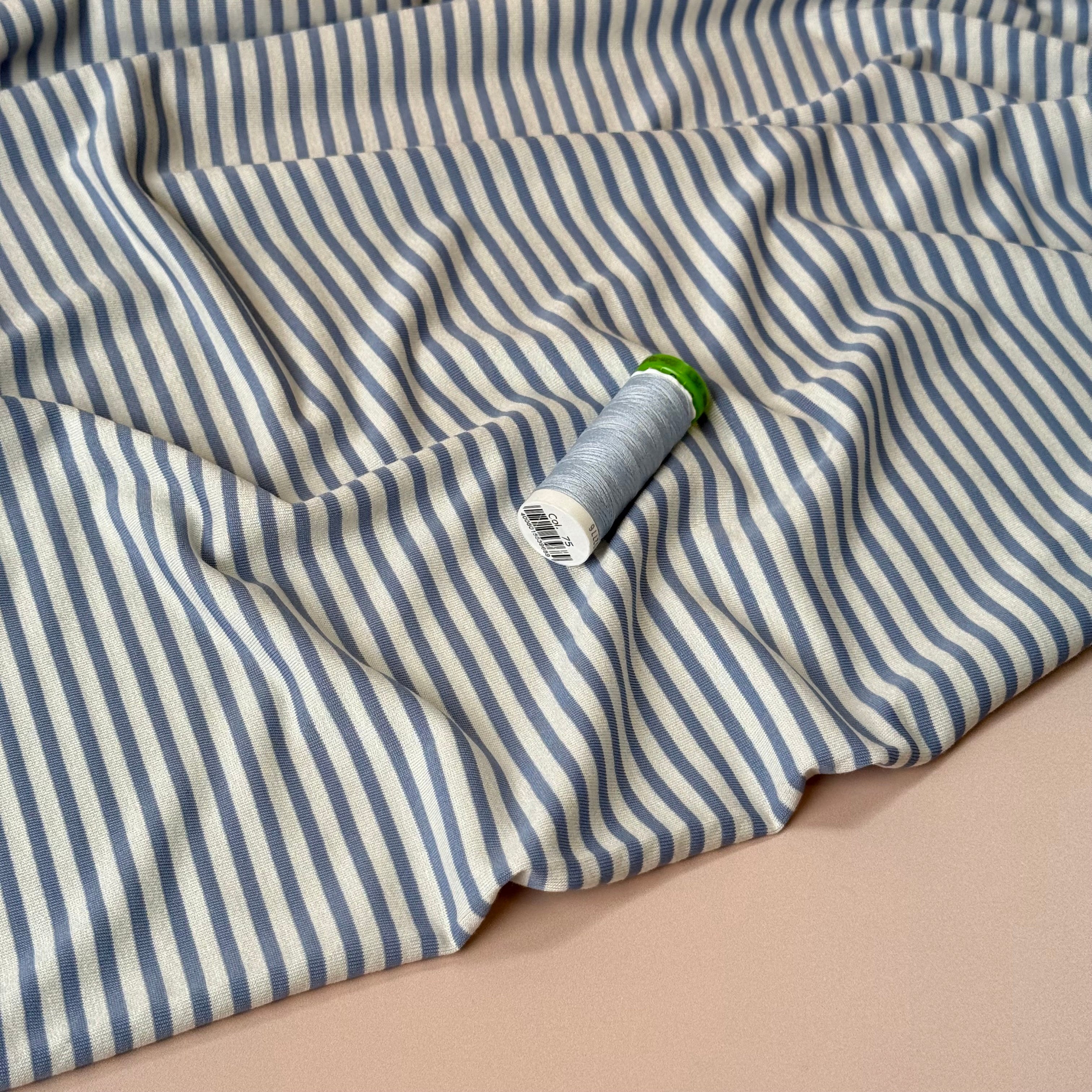 Deadstock Blue & Off-White Stripes Yarn Dyed Viscose Jersey