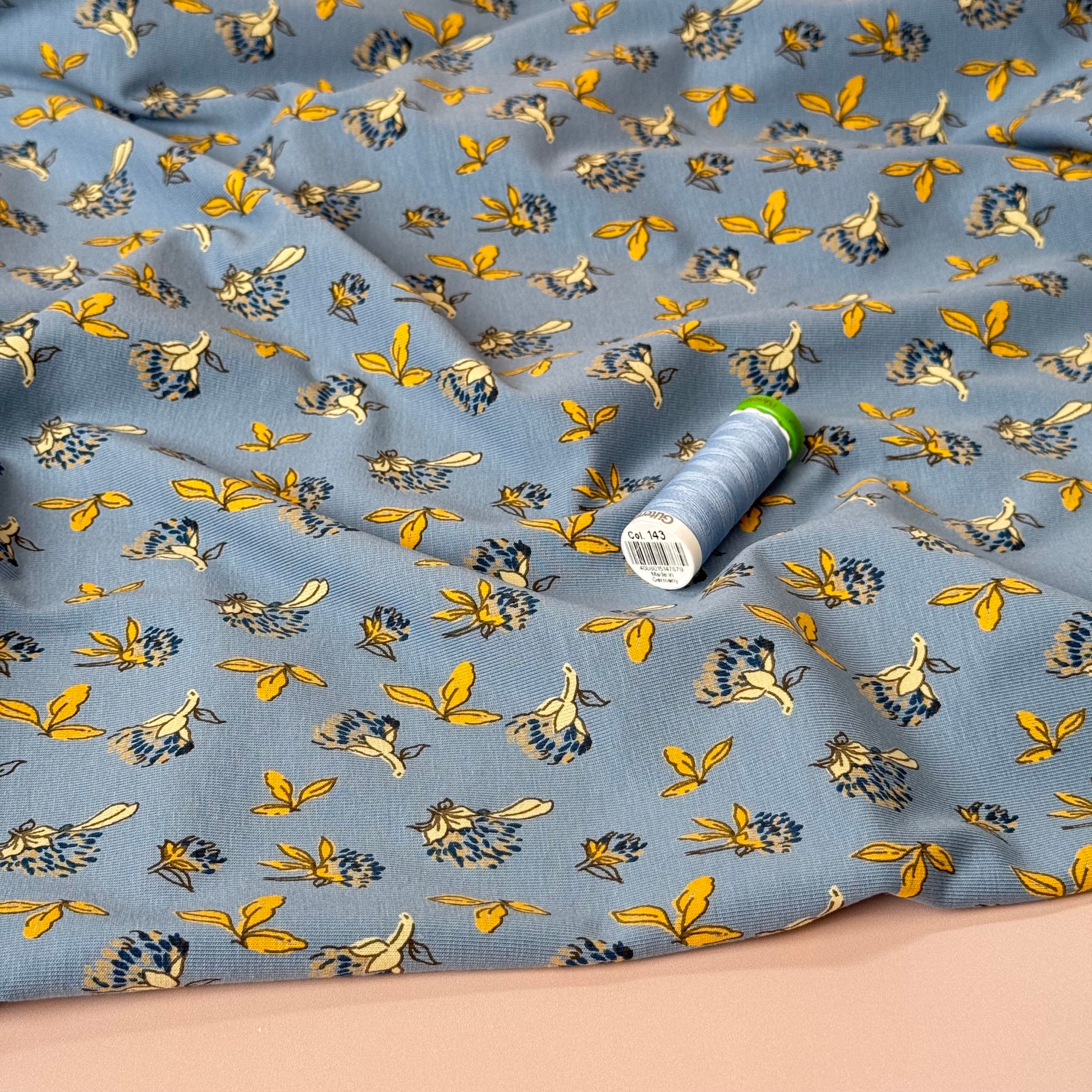 Clovers in Blue Cotton Jersey Fabric