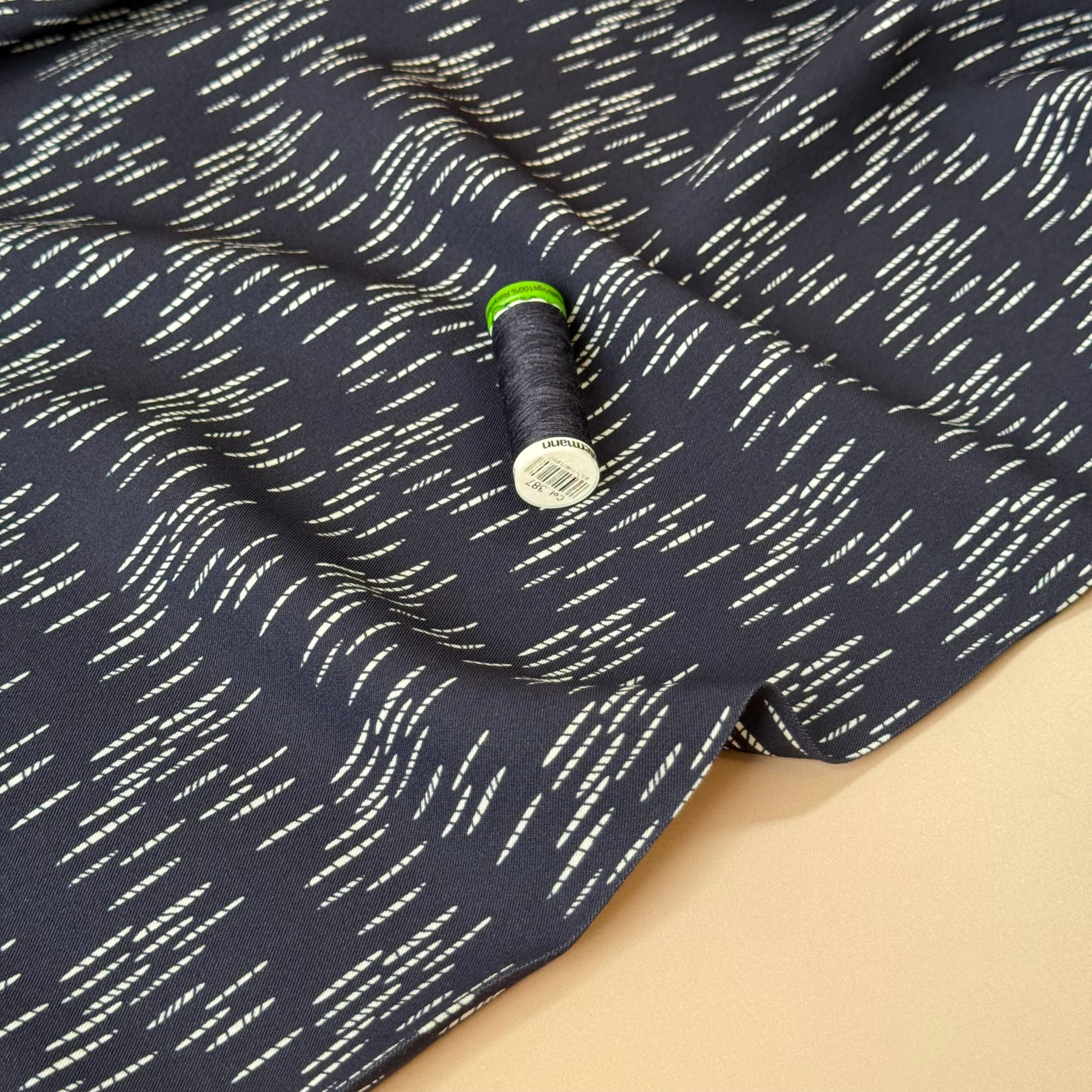 Rain in Midnight Viscose Twill Fabric
