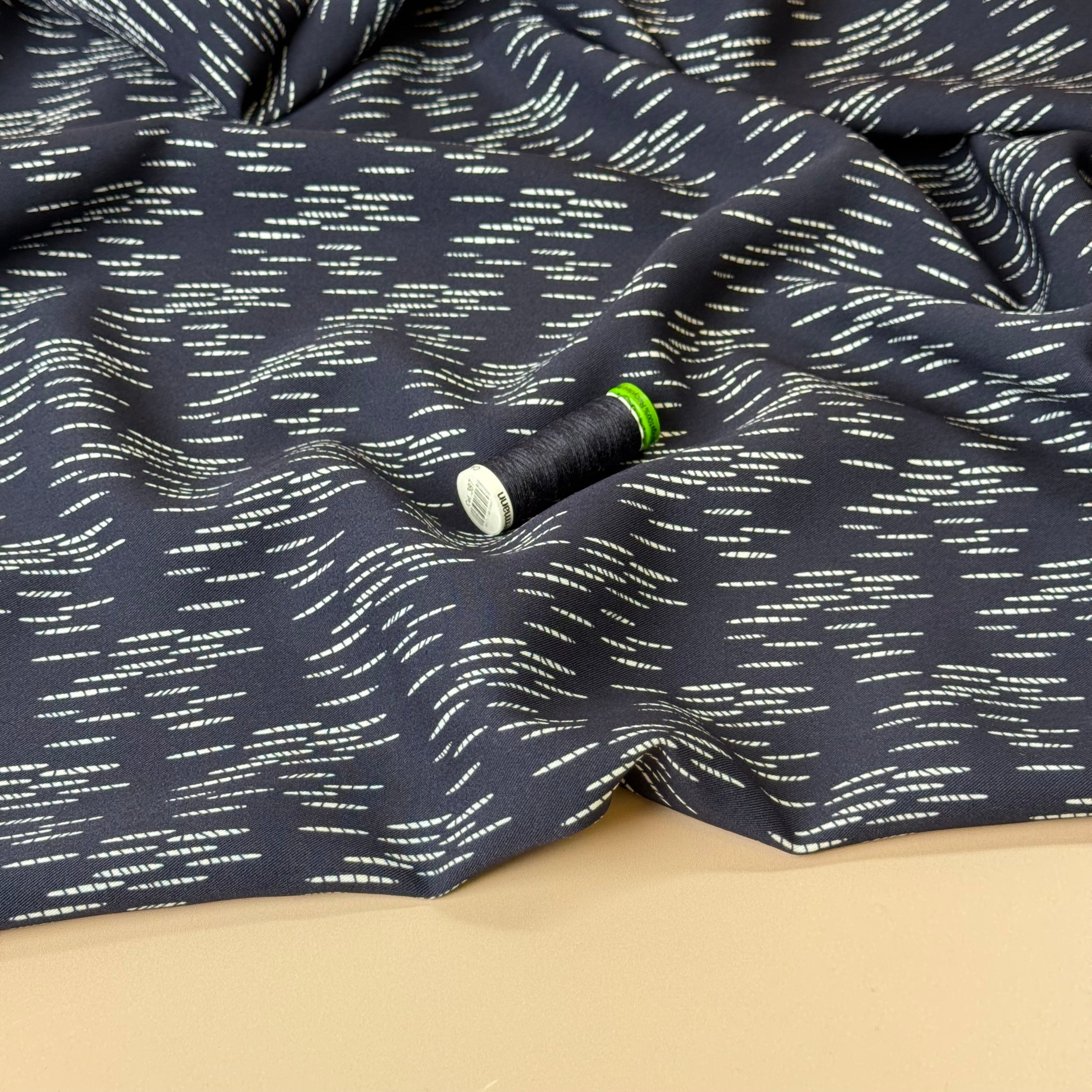 Rain in Midnight Viscose Twill Fabric