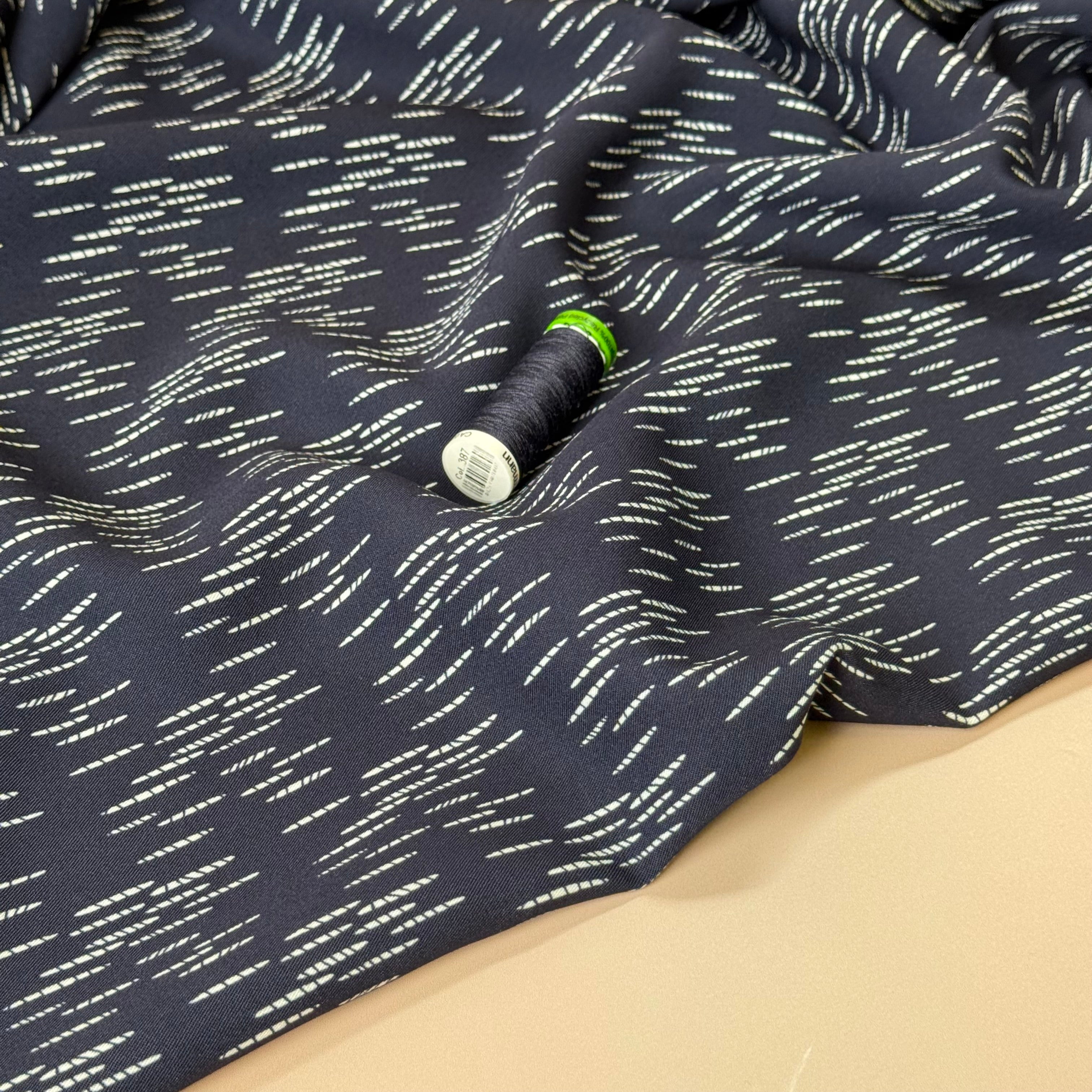 Rain in Midnight Viscose Twill Fabric