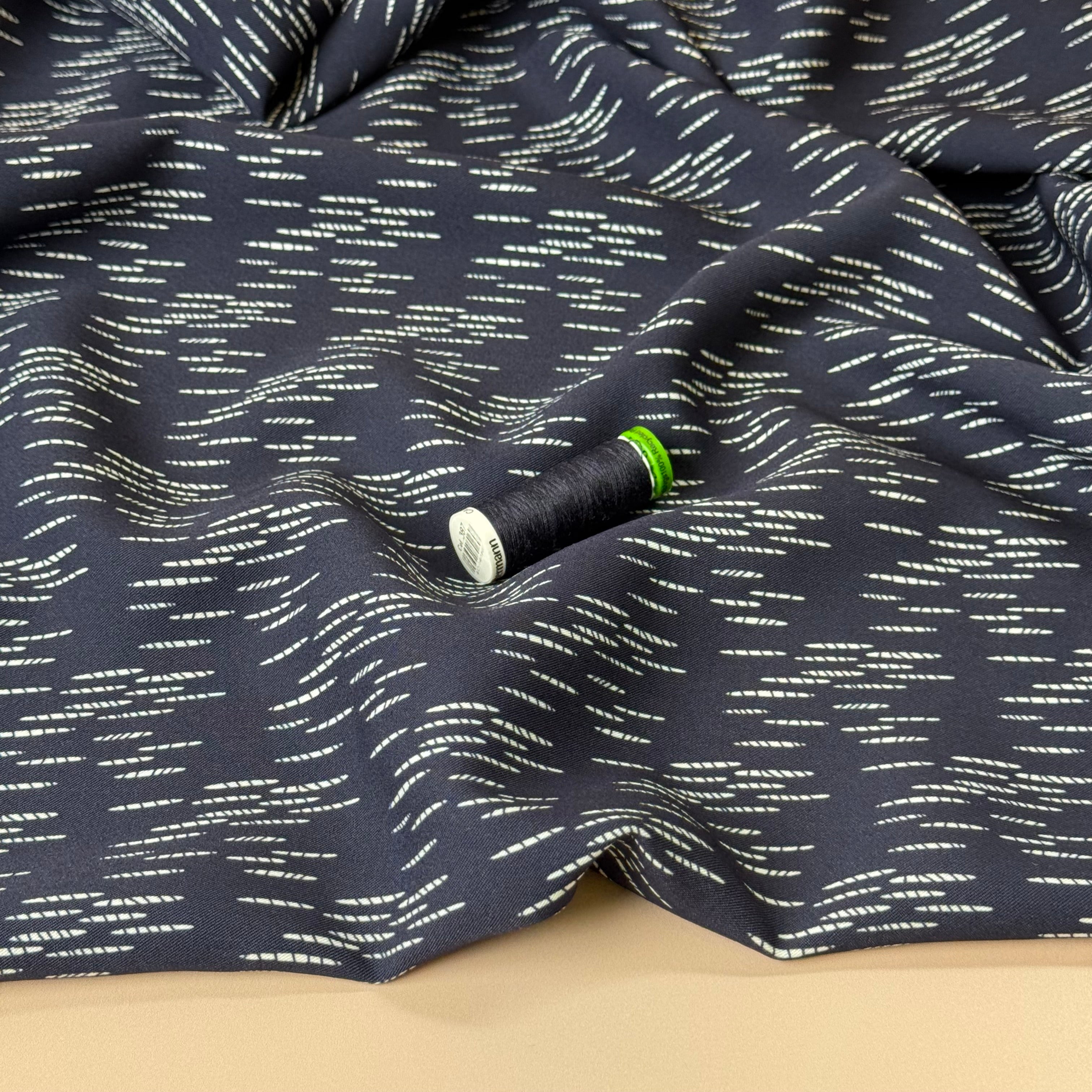 Rain in Midnight Viscose Twill Fabric