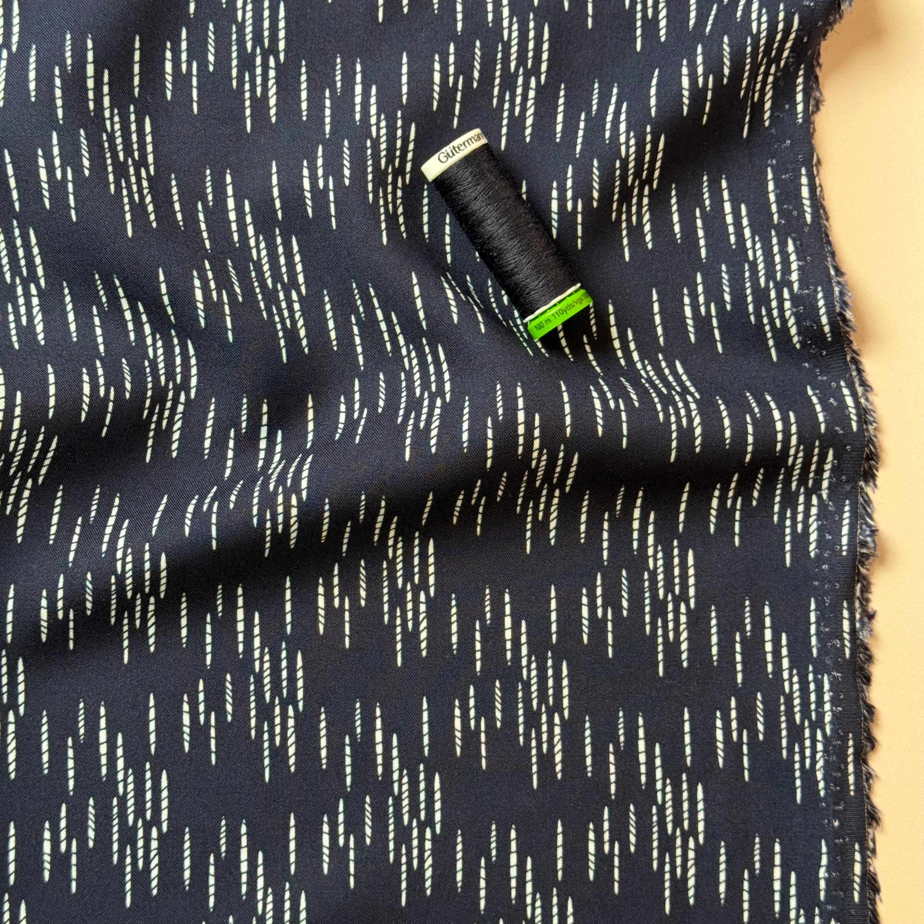 Rain in Midnight Viscose Twill Fabric