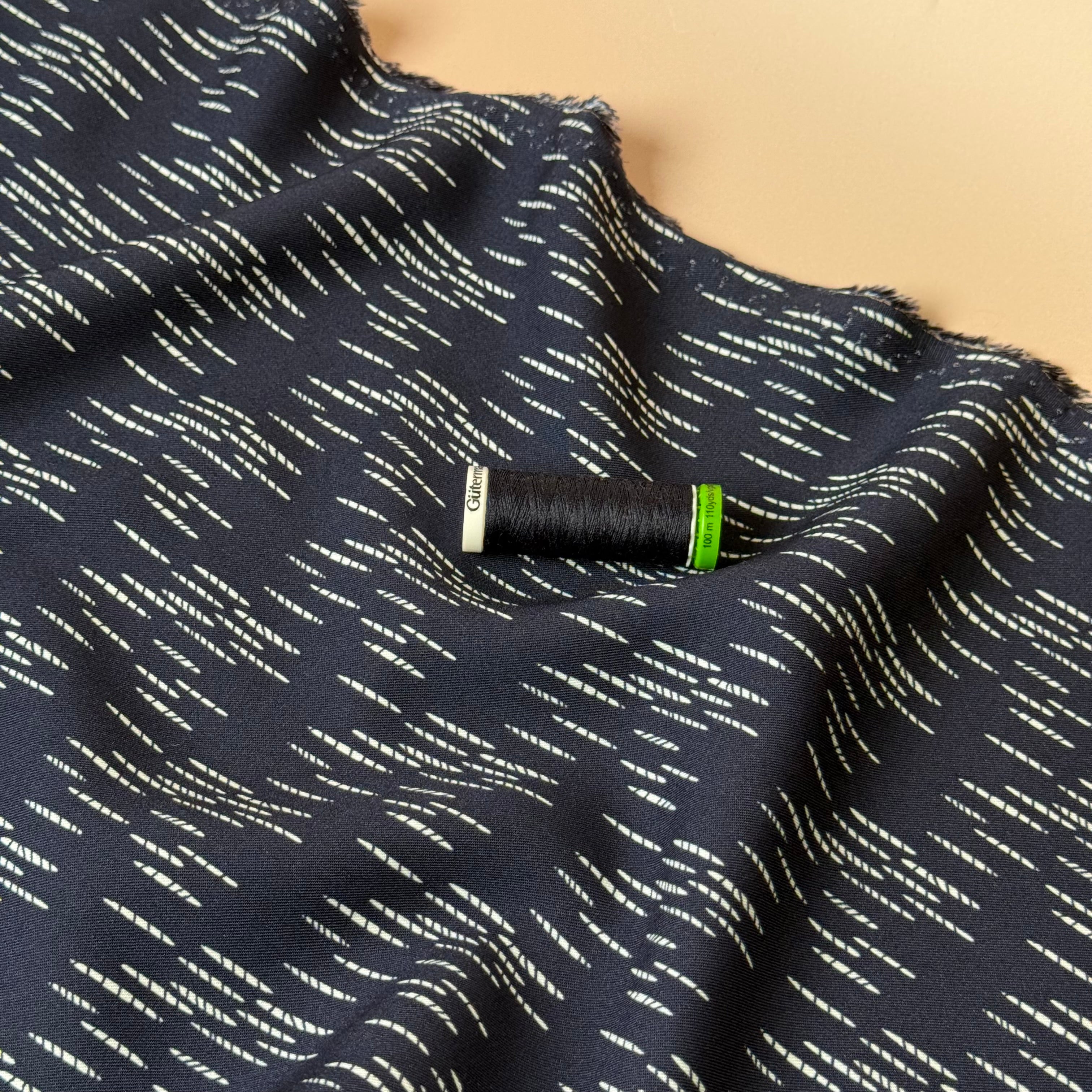 Rain in Midnight Viscose Twill Fabric