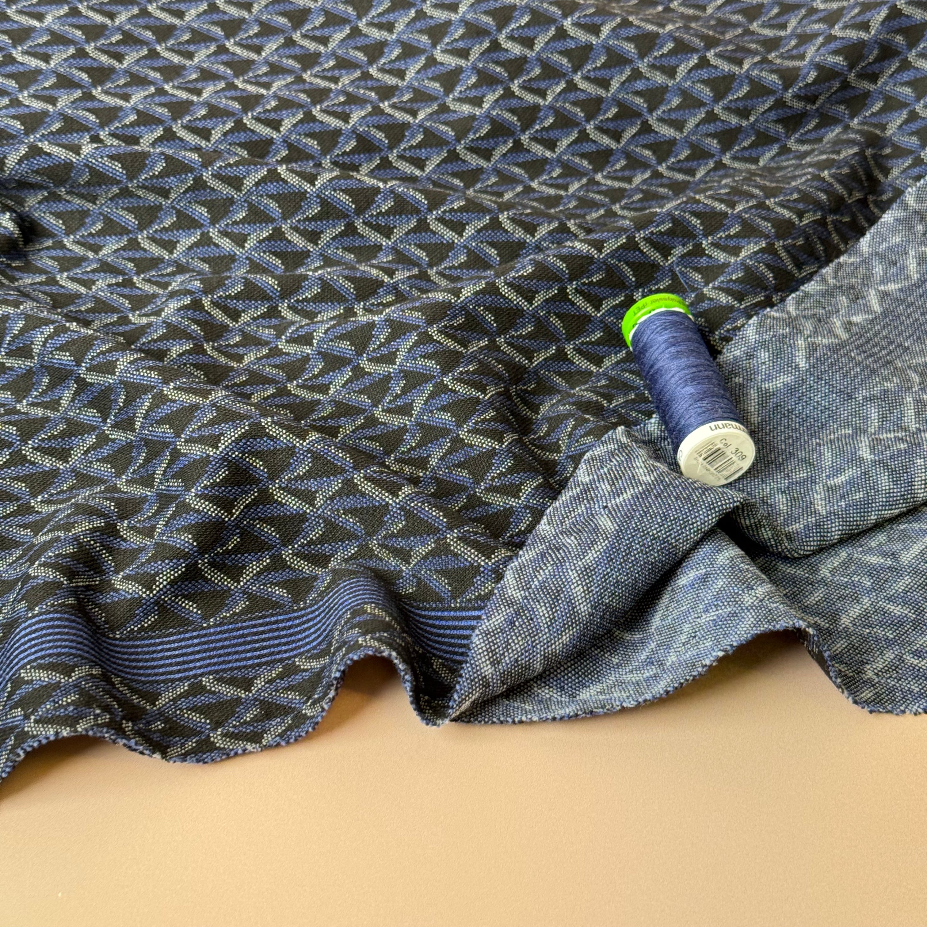 Retro Stars Navy Yarn Dyed Jacquard Knit