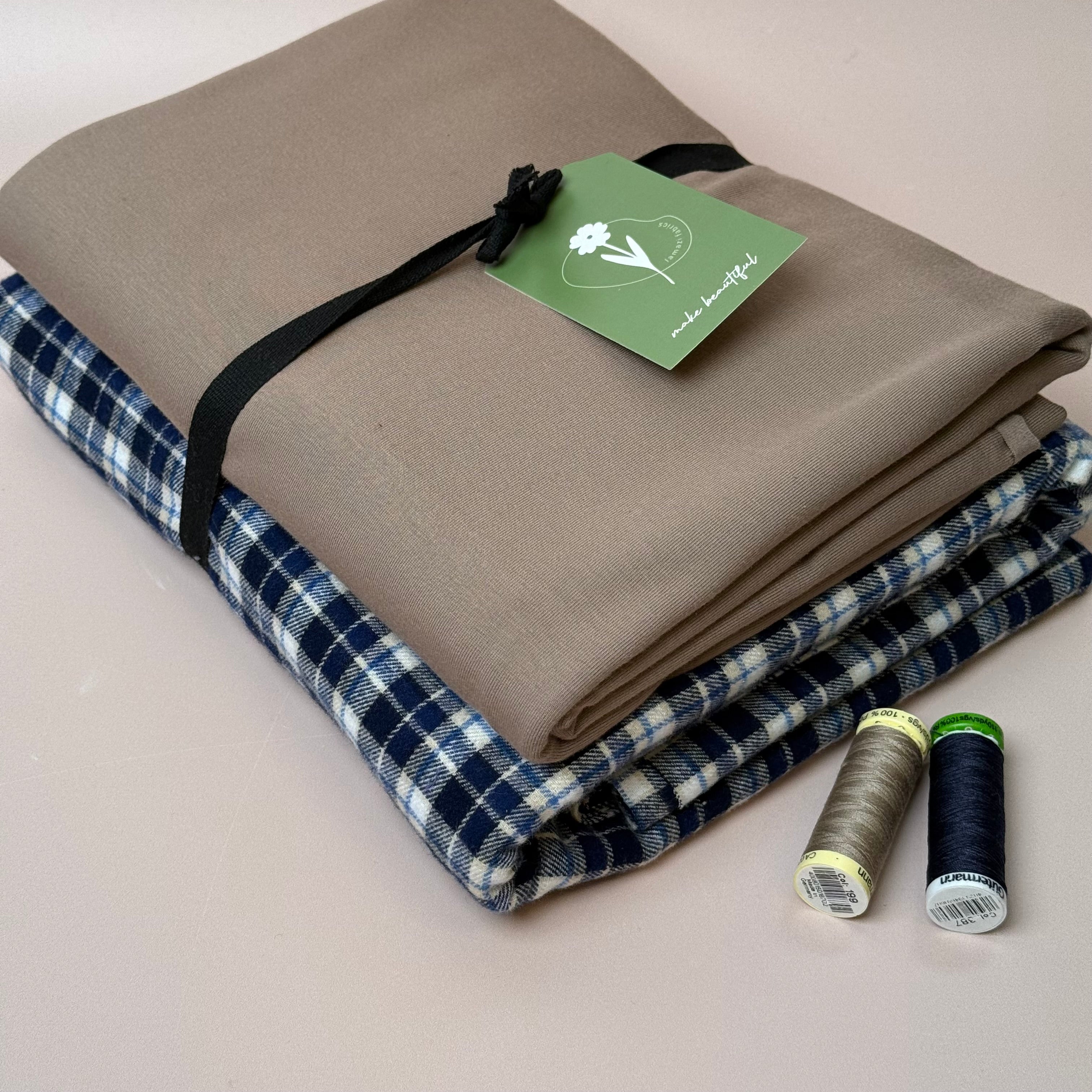 Limited Edition - Luxury Pyjama Kit with Blue Checked Cotton Flannel and Jersey