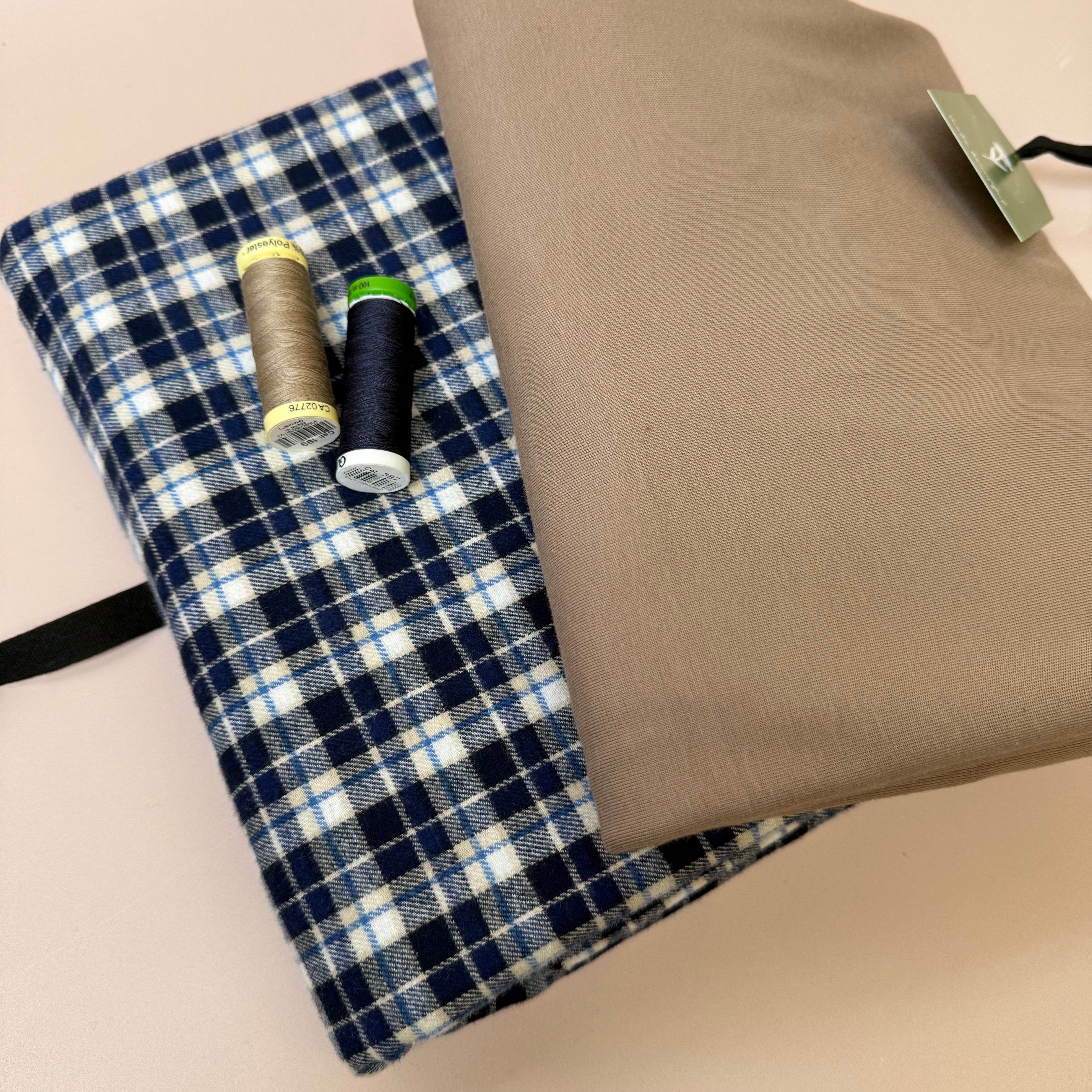 Limited Edition - Luxury Pyjama Kit with Blue Checked Cotton Flannel and Jersey