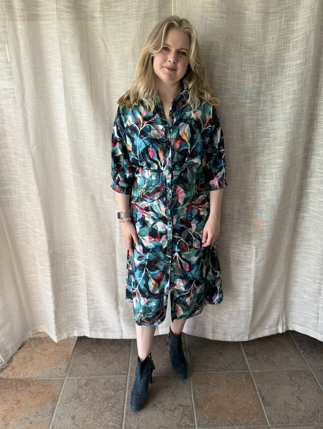 Sewing Kit - Silmu Shirt Dress in Painted Foliage Viscose