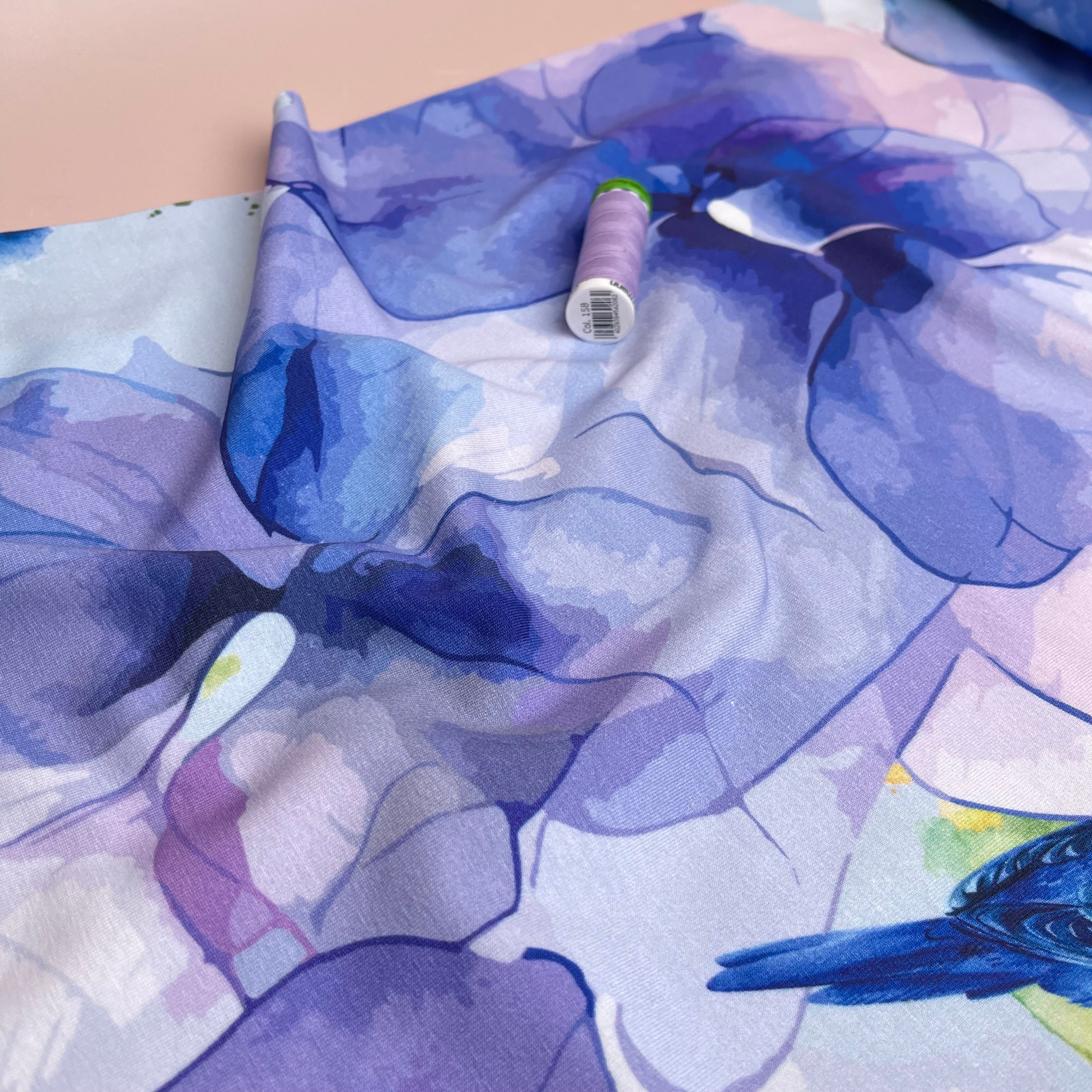 Danish Design - Budgerigar in Blooms Cotton Jersey Fabric