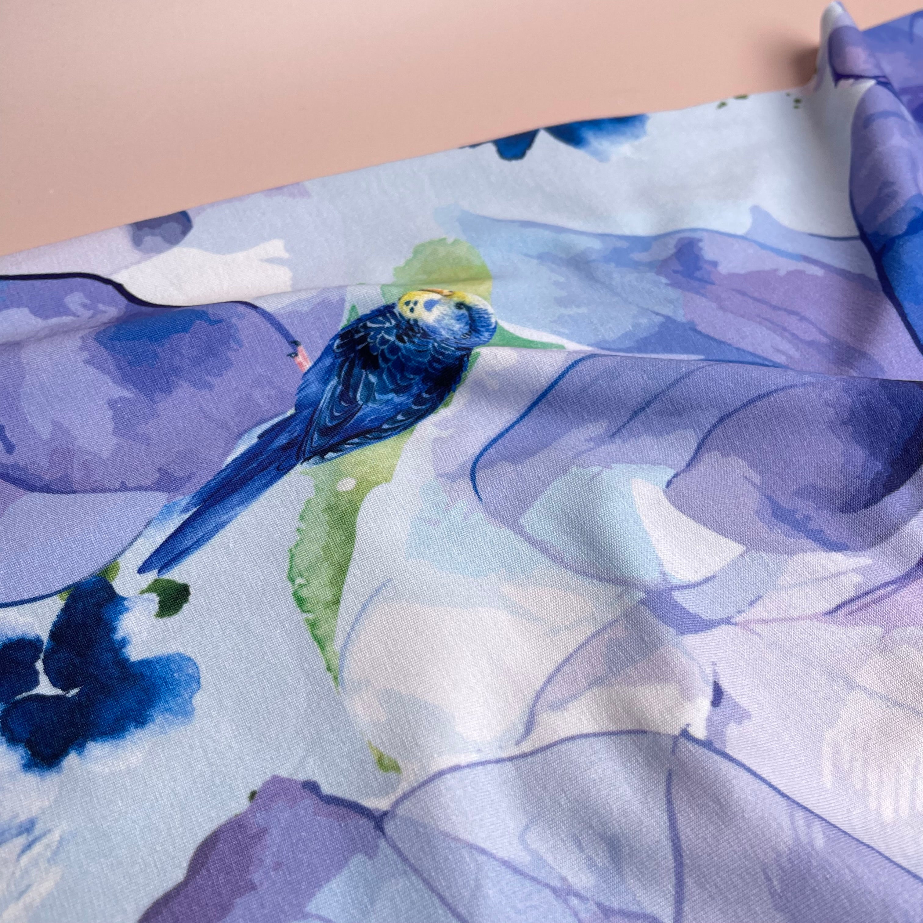 Danish Design - Budgerigar in Blooms Cotton Jersey Fabric