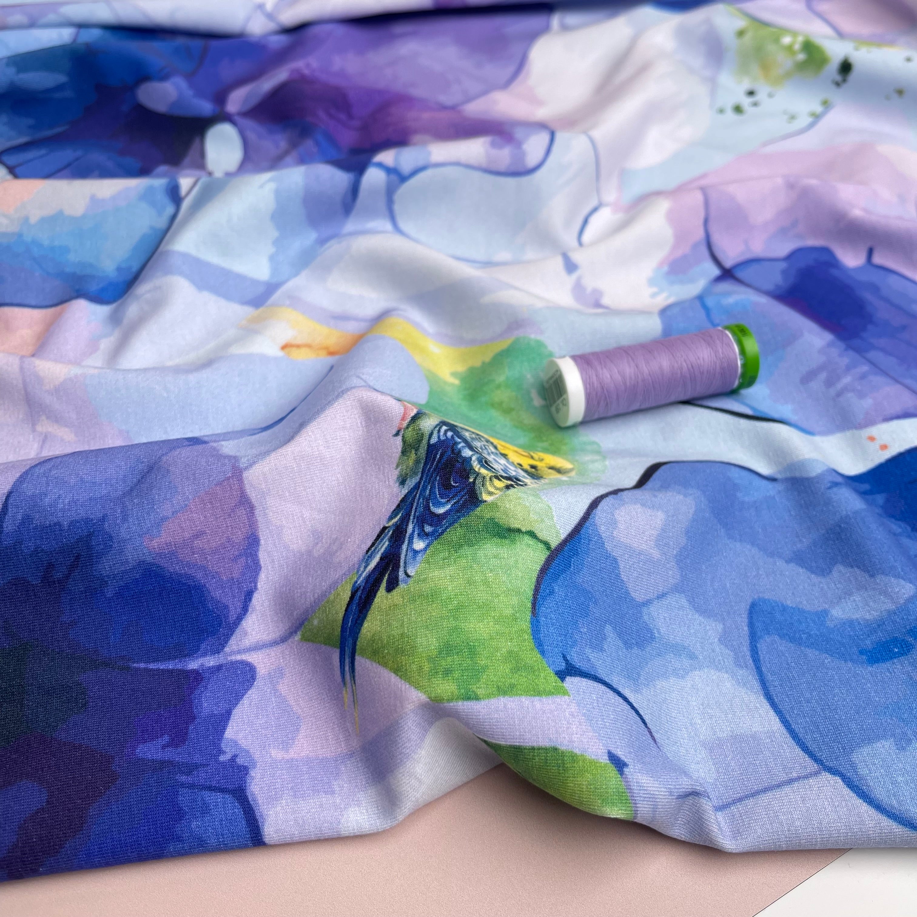 Danish Design - Budgerigar in Blooms Cotton Jersey Fabric
