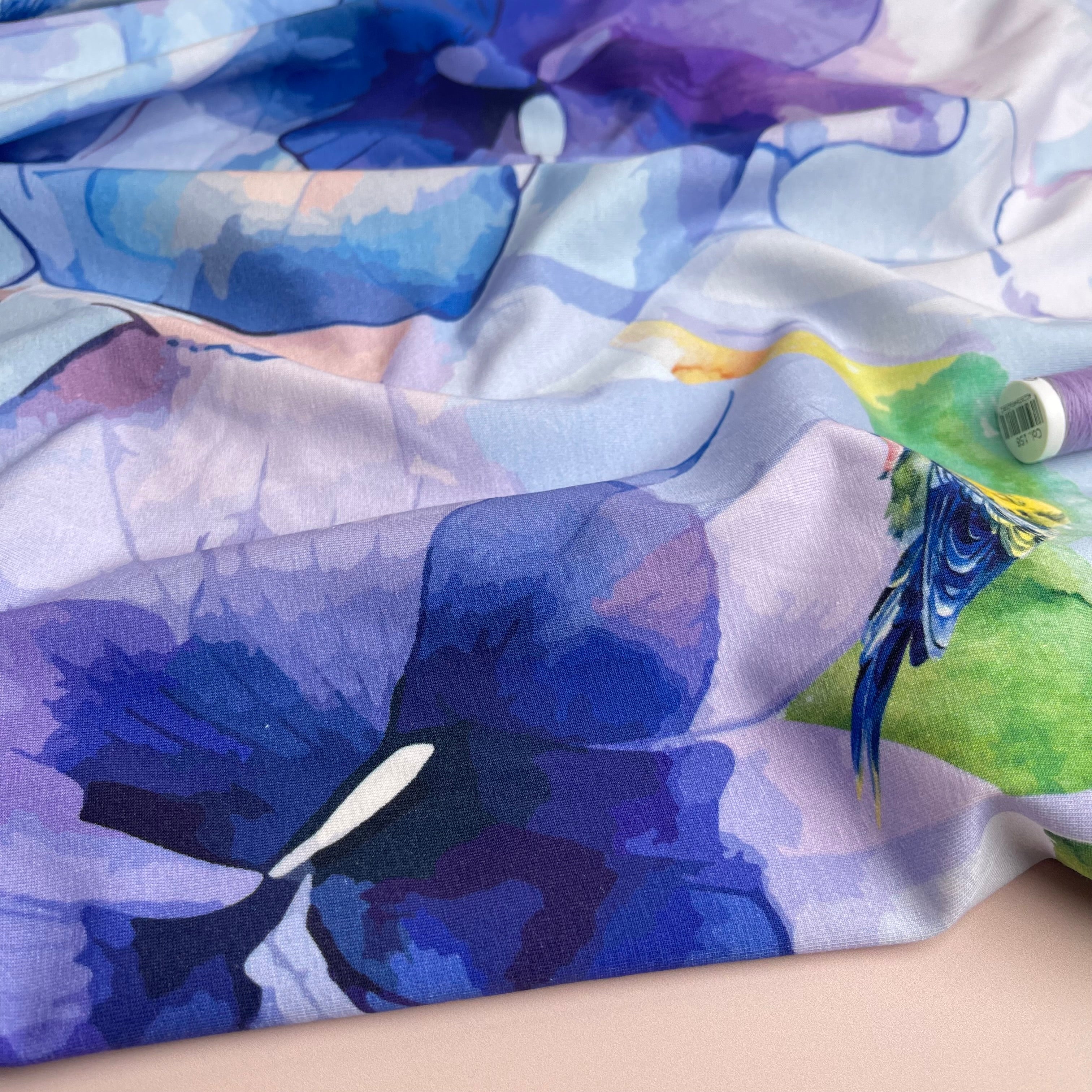 Danish Design - Budgerigar in Blooms Cotton Jersey Fabric