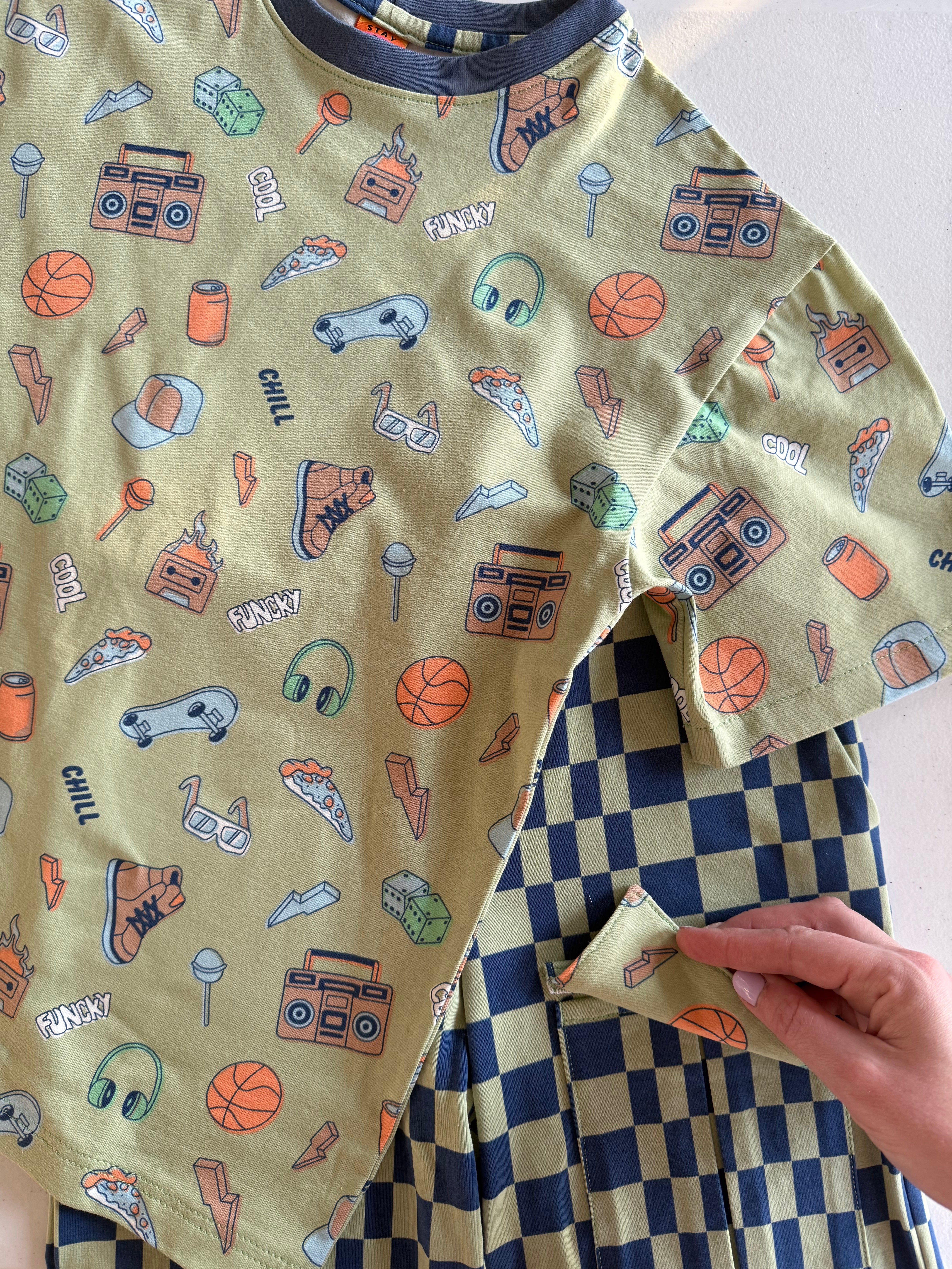Checkers in Blue and Navy Cotton Jersey Fabric