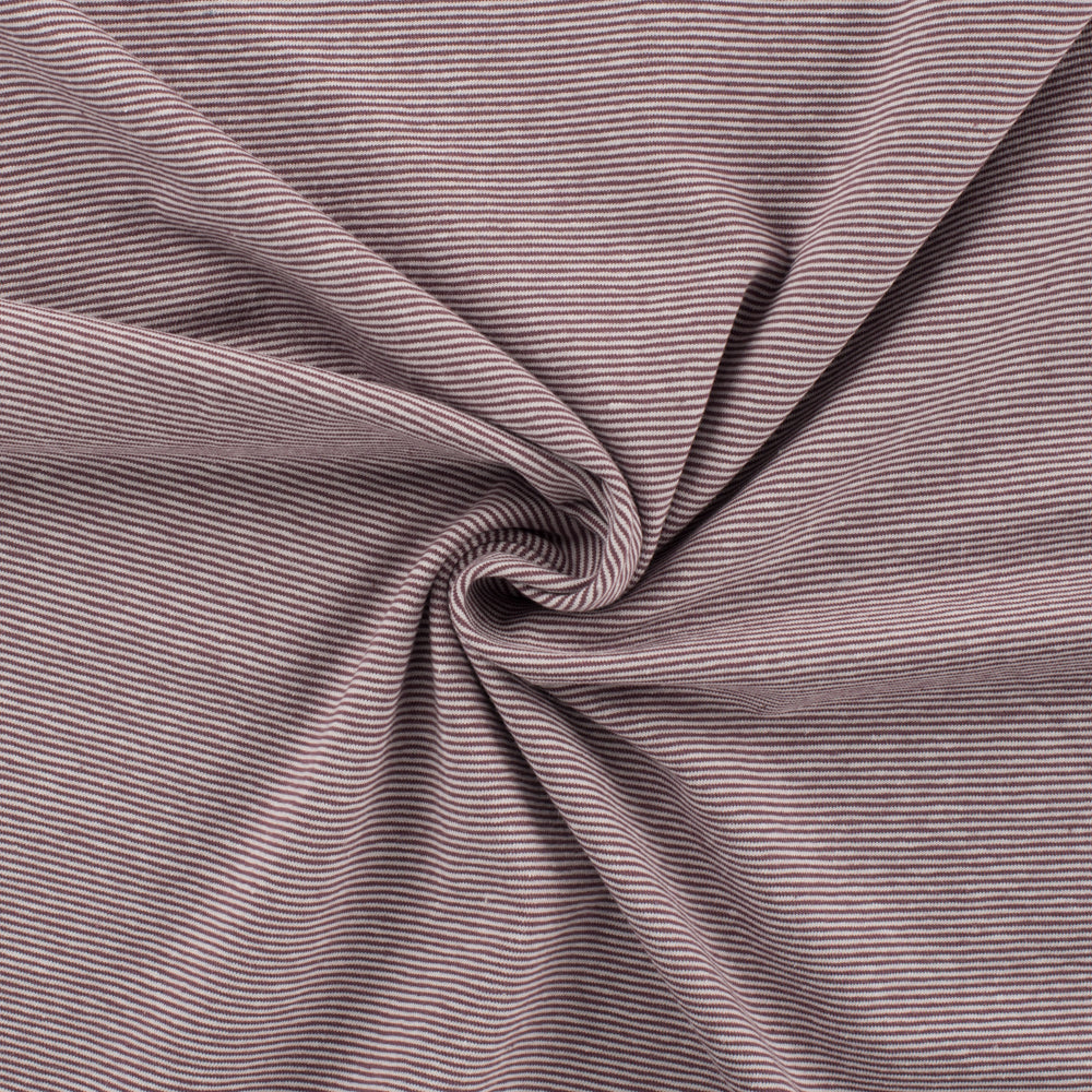 Yarn Dyed Mauve Fine Stripe Cotton Jersey Fabric