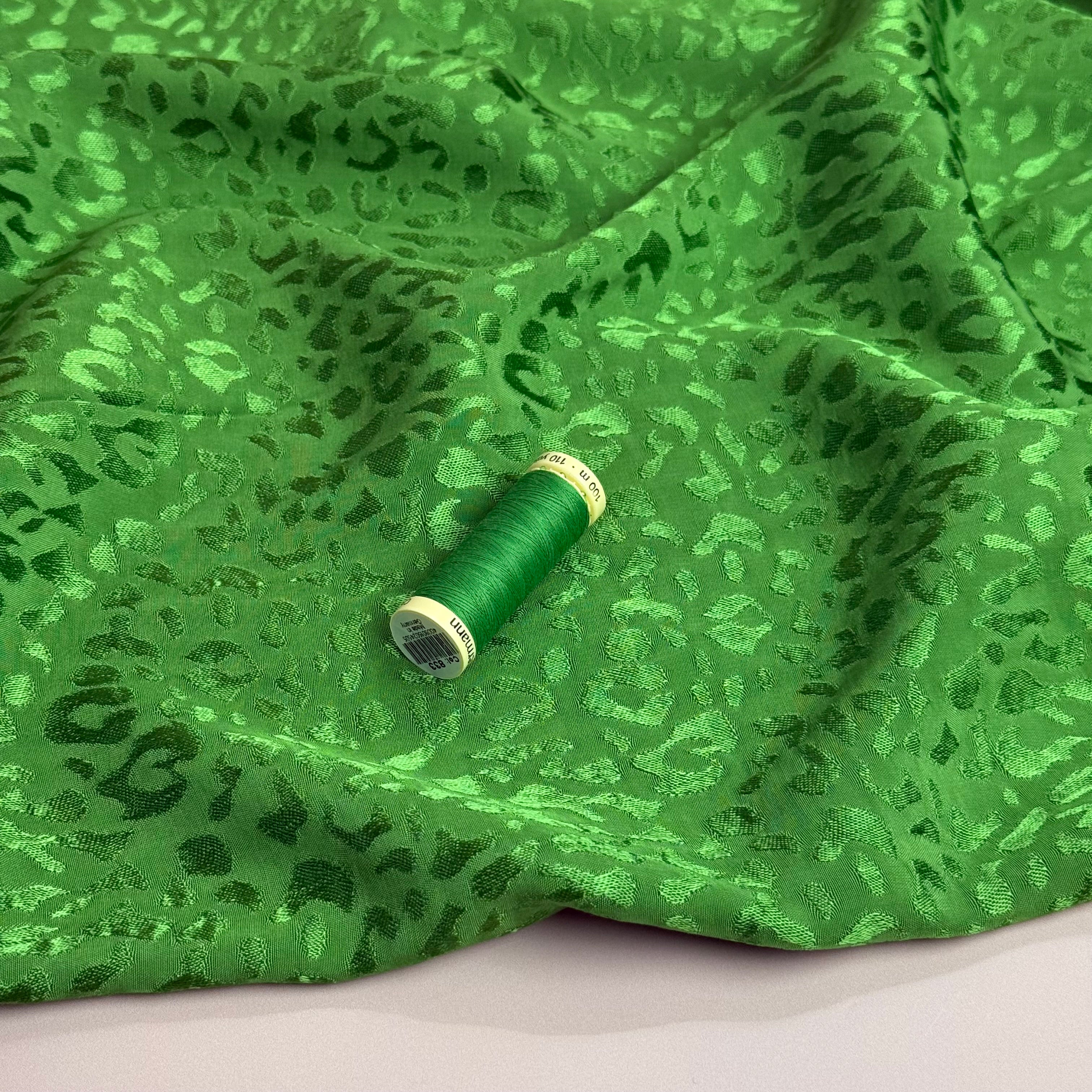 Grass Green with Animal Print Viscose Jacquard Sateen