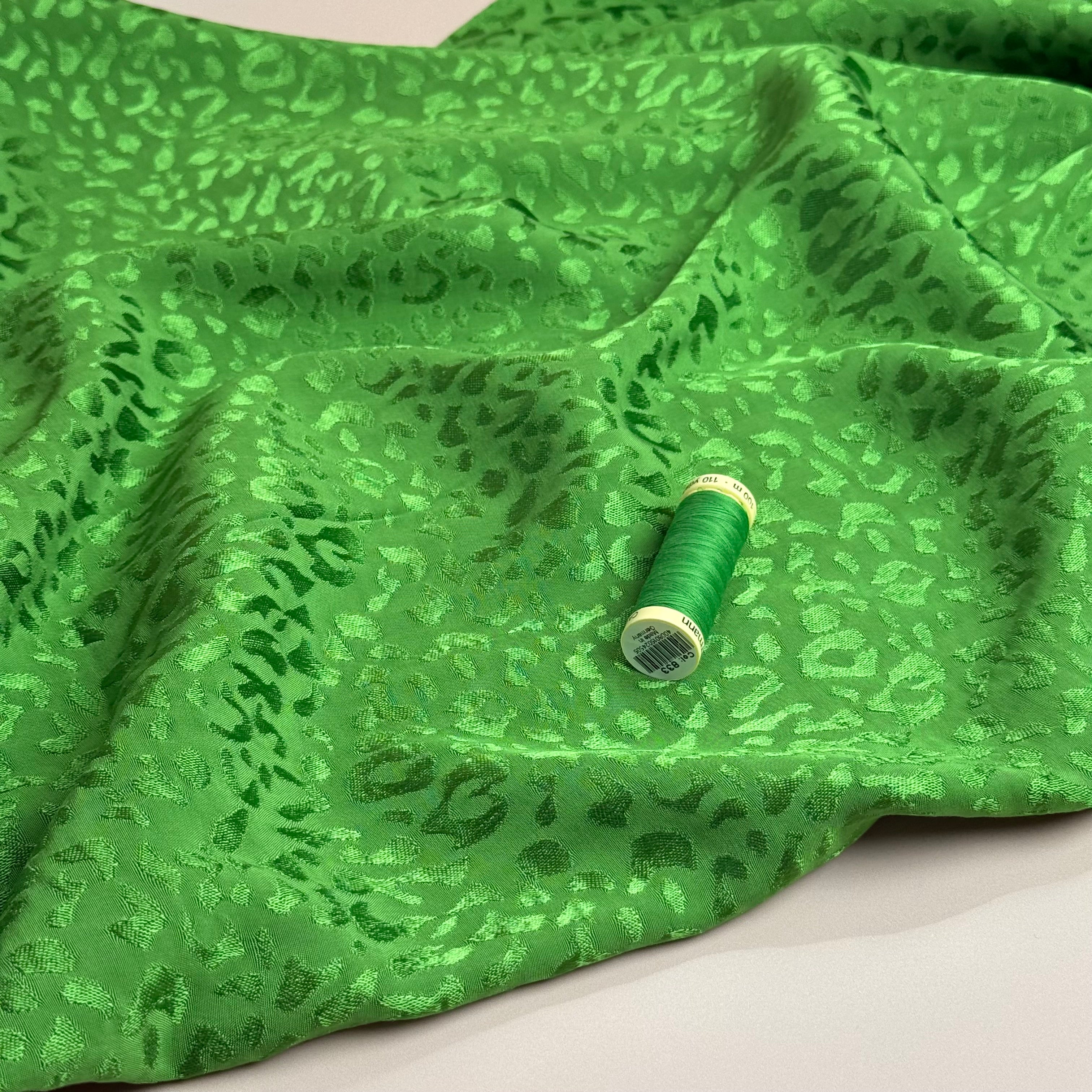 Grass Green with Animal Print Viscose Jacquard Sateen