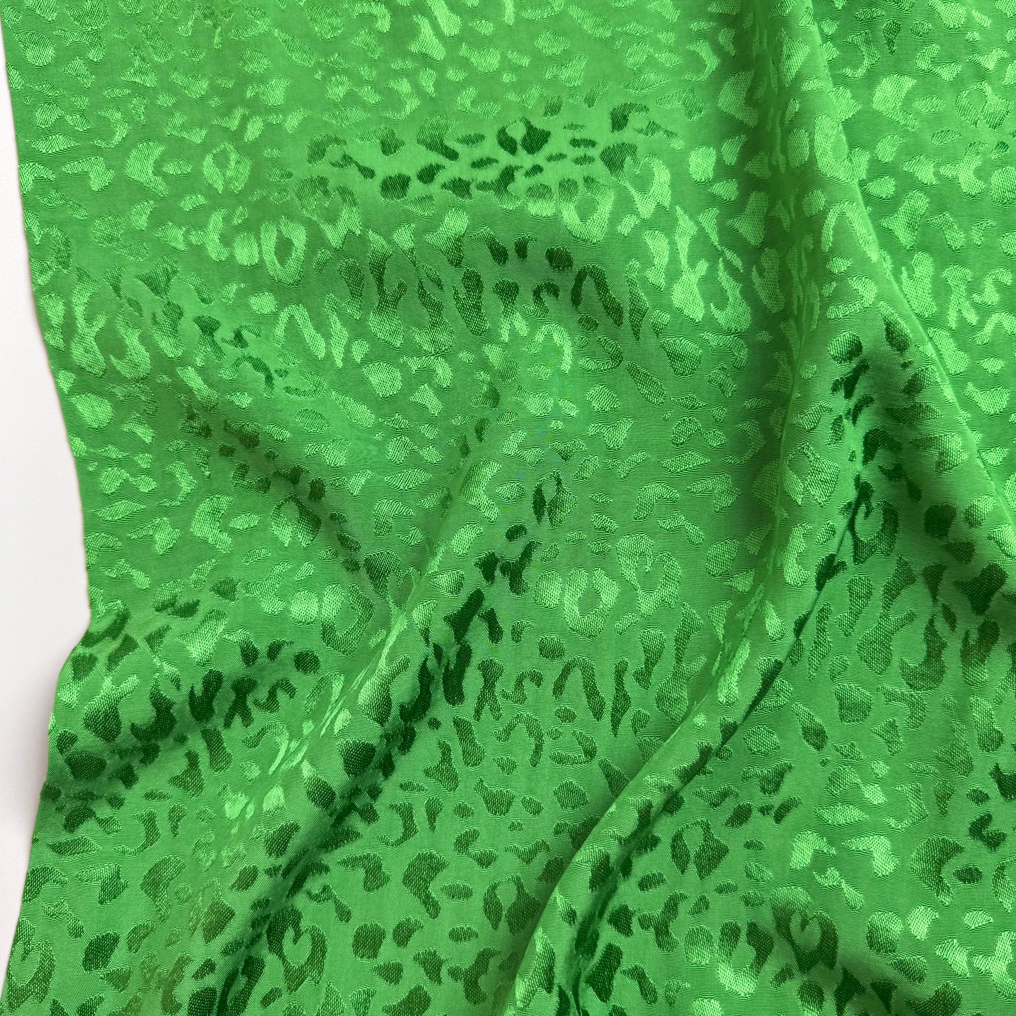 Grass Green with Animal Print Viscose Jacquard Sateen