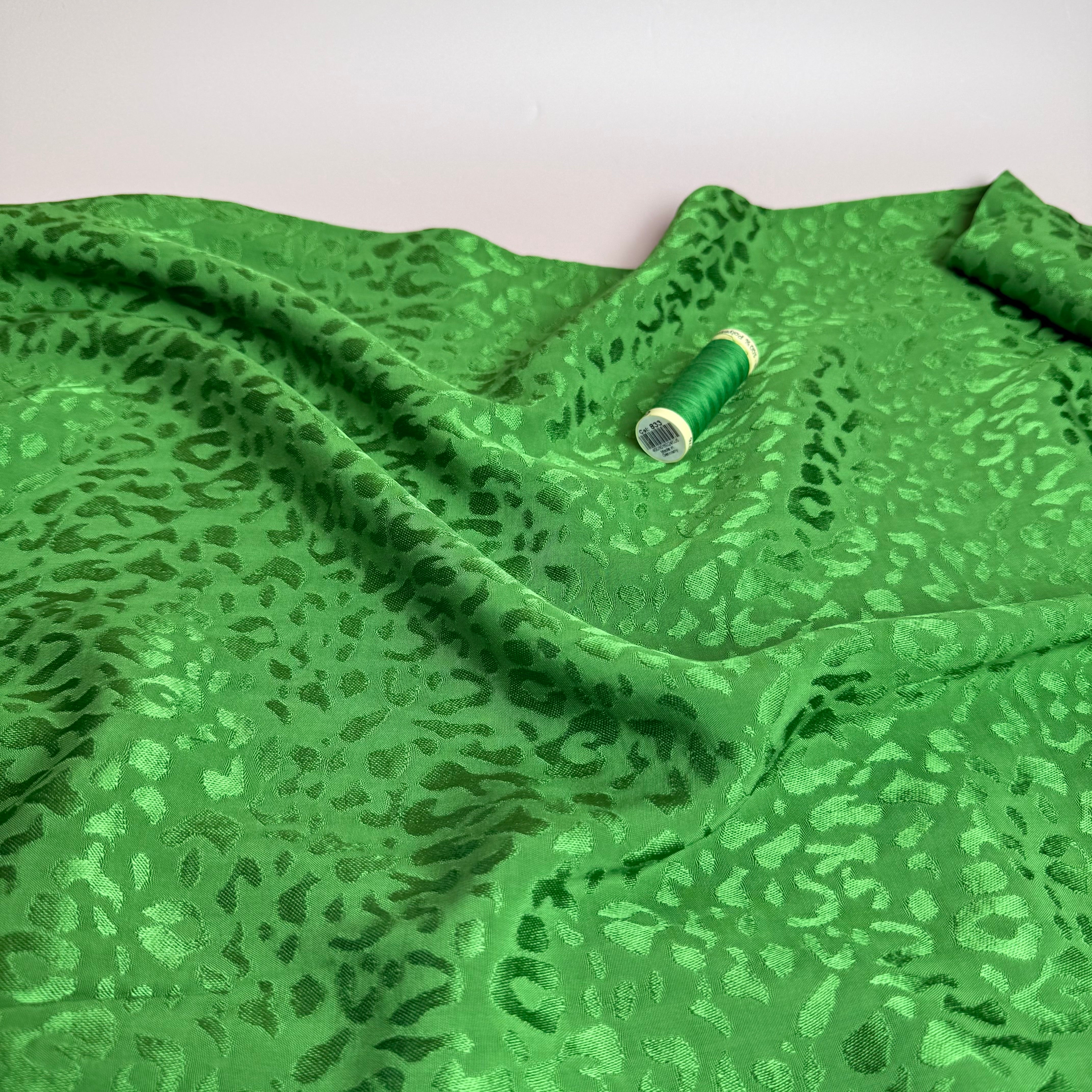 Grass Green with Animal Print Viscose Jacquard Sateen