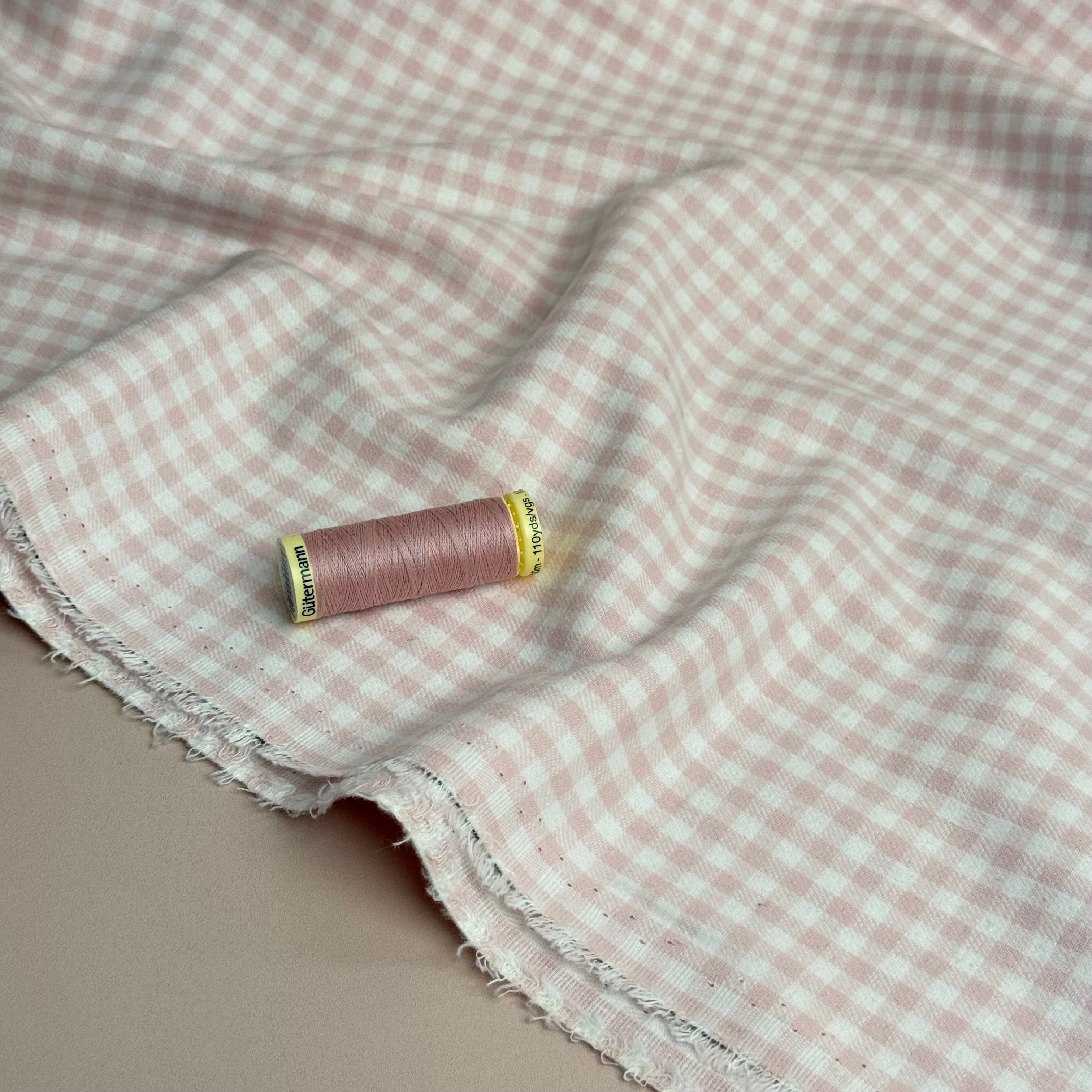 Mini Pink Gingham Yarn Dyed Brushed Cotton Flannel