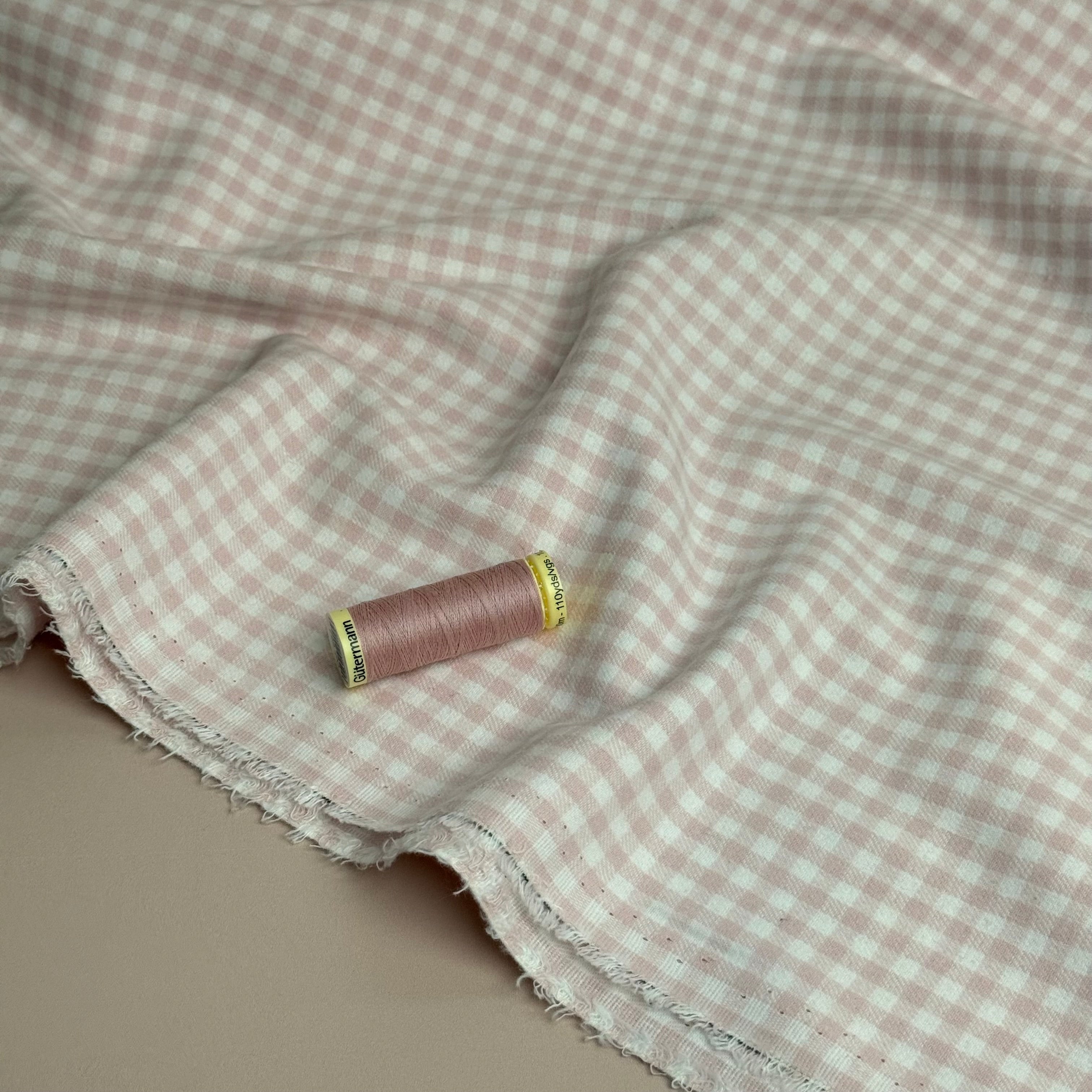 Mini Pink Gingham Yarn Dyed Brushed Cotton Flannel