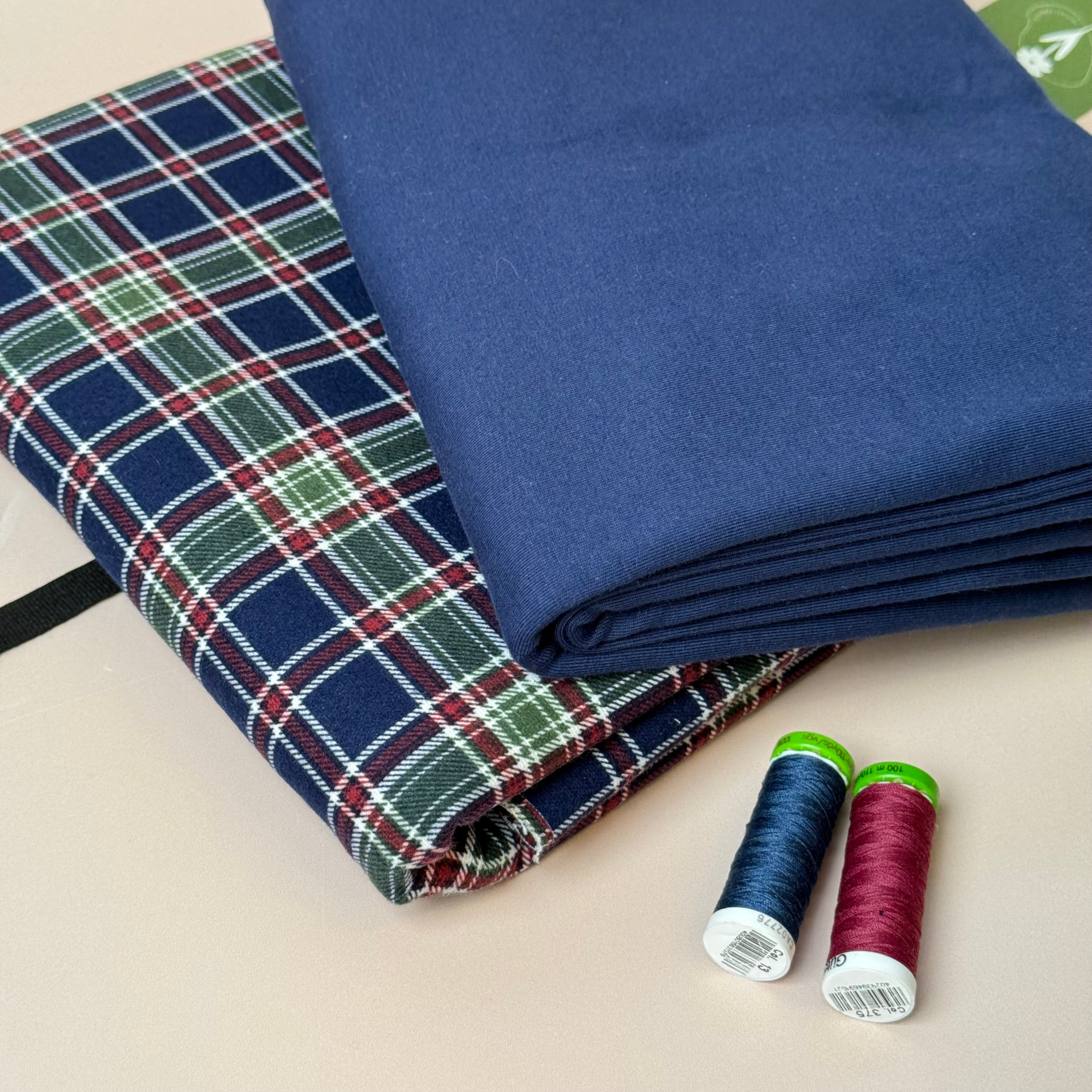 Limited Edition - Luxury Pyjama Kit with Green & Blue Checked Cotton Flannel and Jersey