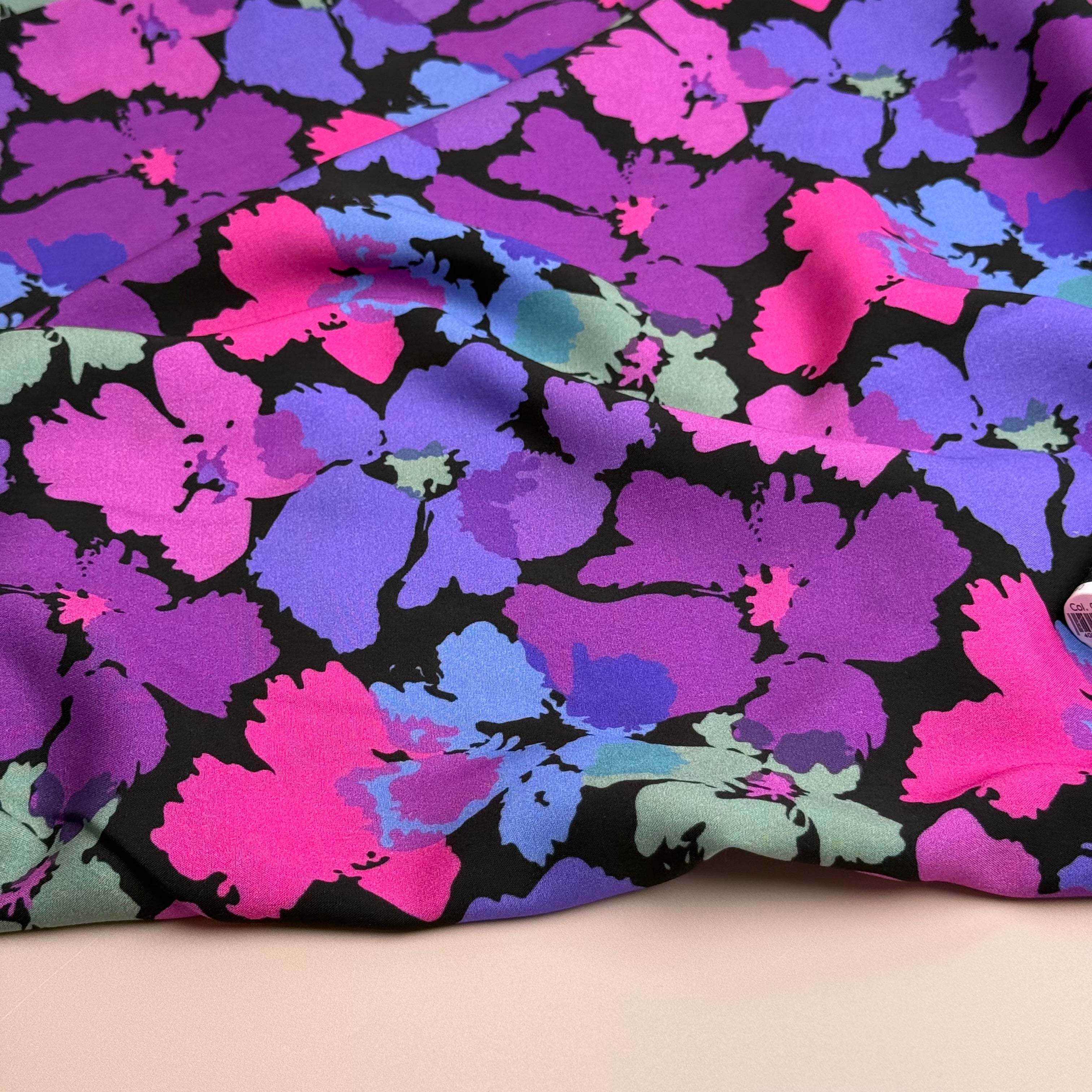 Pansies Purple Viscose Fabric